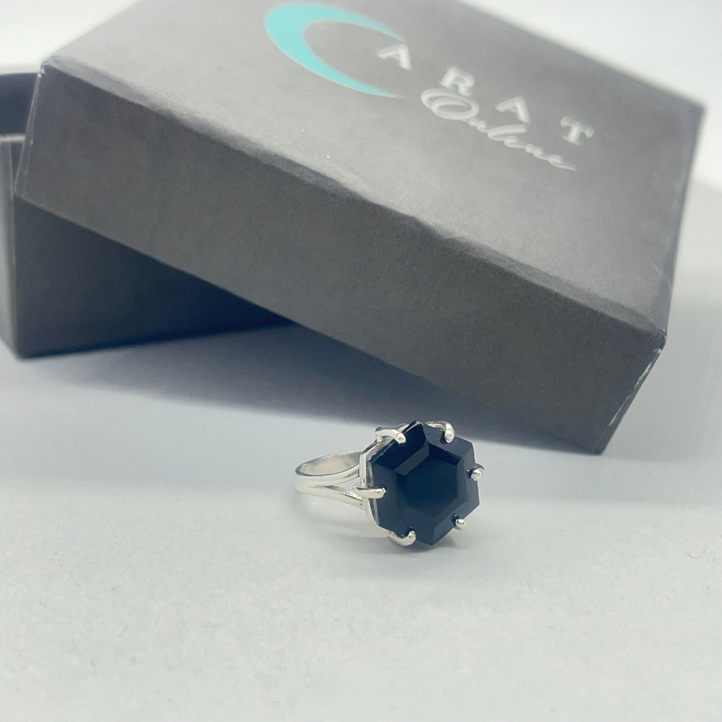 Boho Statement Ring - Black Onyx Stone Sterling Silver Ring - Hand Crafted Bohemian Ring - Hexagon shape stone ring - Rings - Gift for her