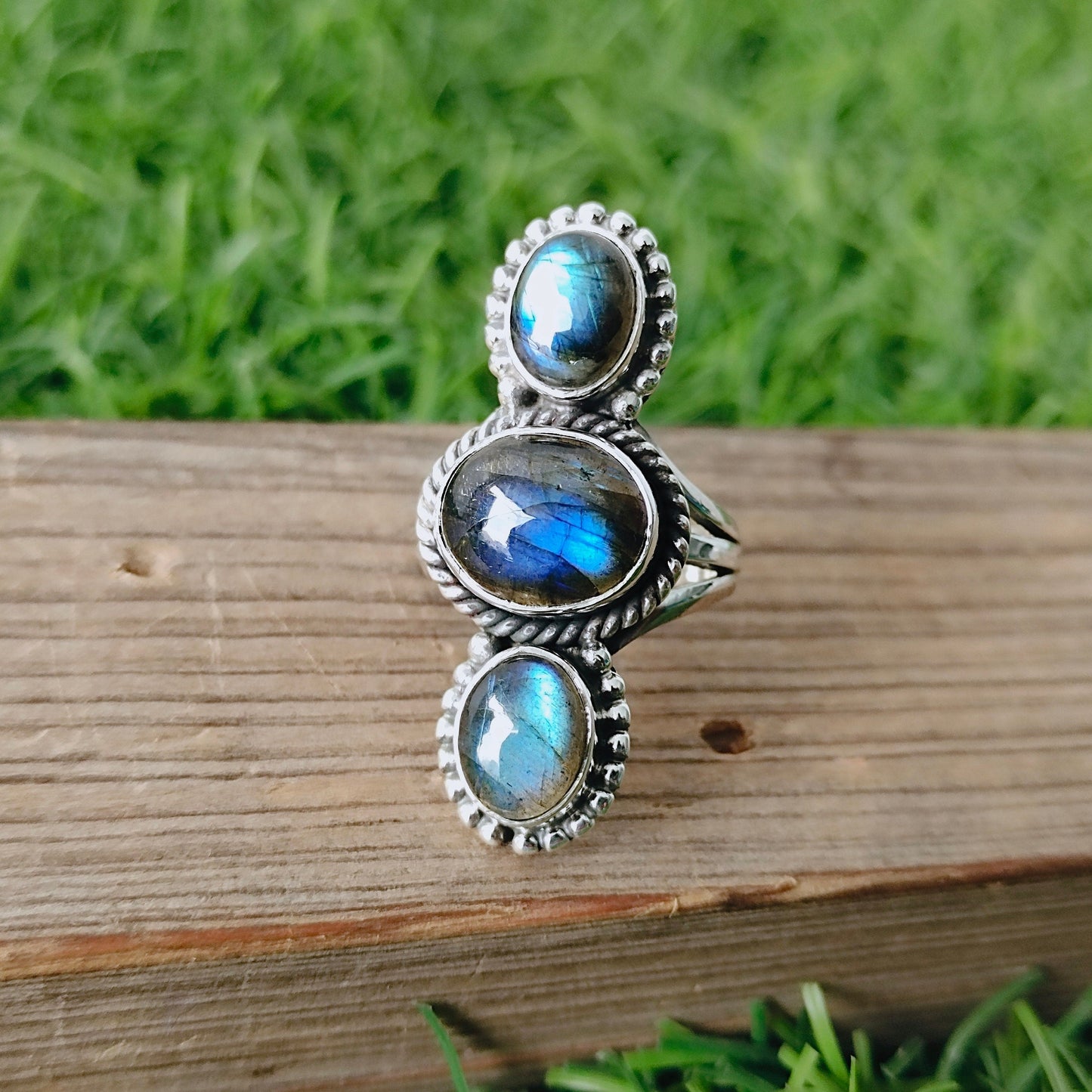 Labradorite Boho Ring,925 Sterling Silver Ring Labradorite 3 stone ring , big size ring , blue stone ring , jewelry silver ring,boho rings