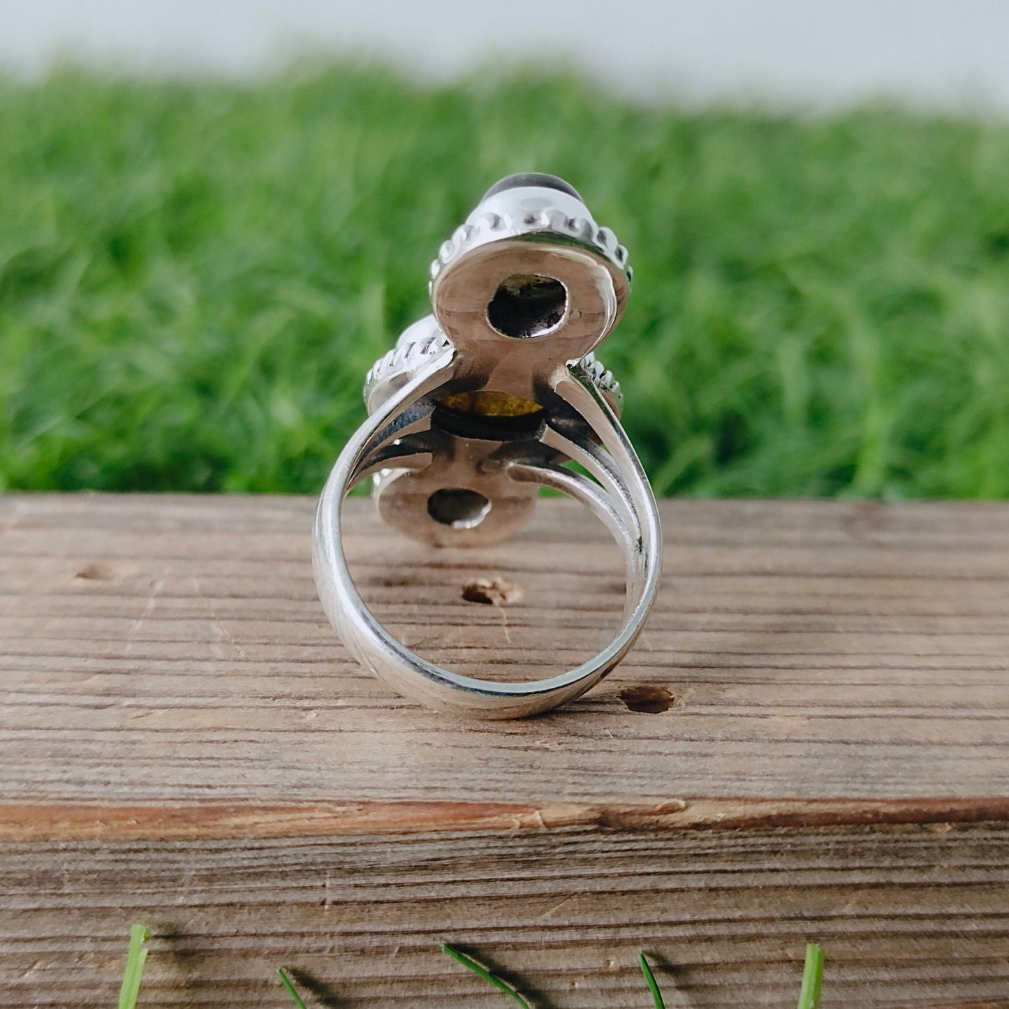 Labradorite Boho Ring,925 Sterling Silver Ring Labradorite 3 stone ring , big size ring , blue stone ring , jewelry silver ring,boho rings