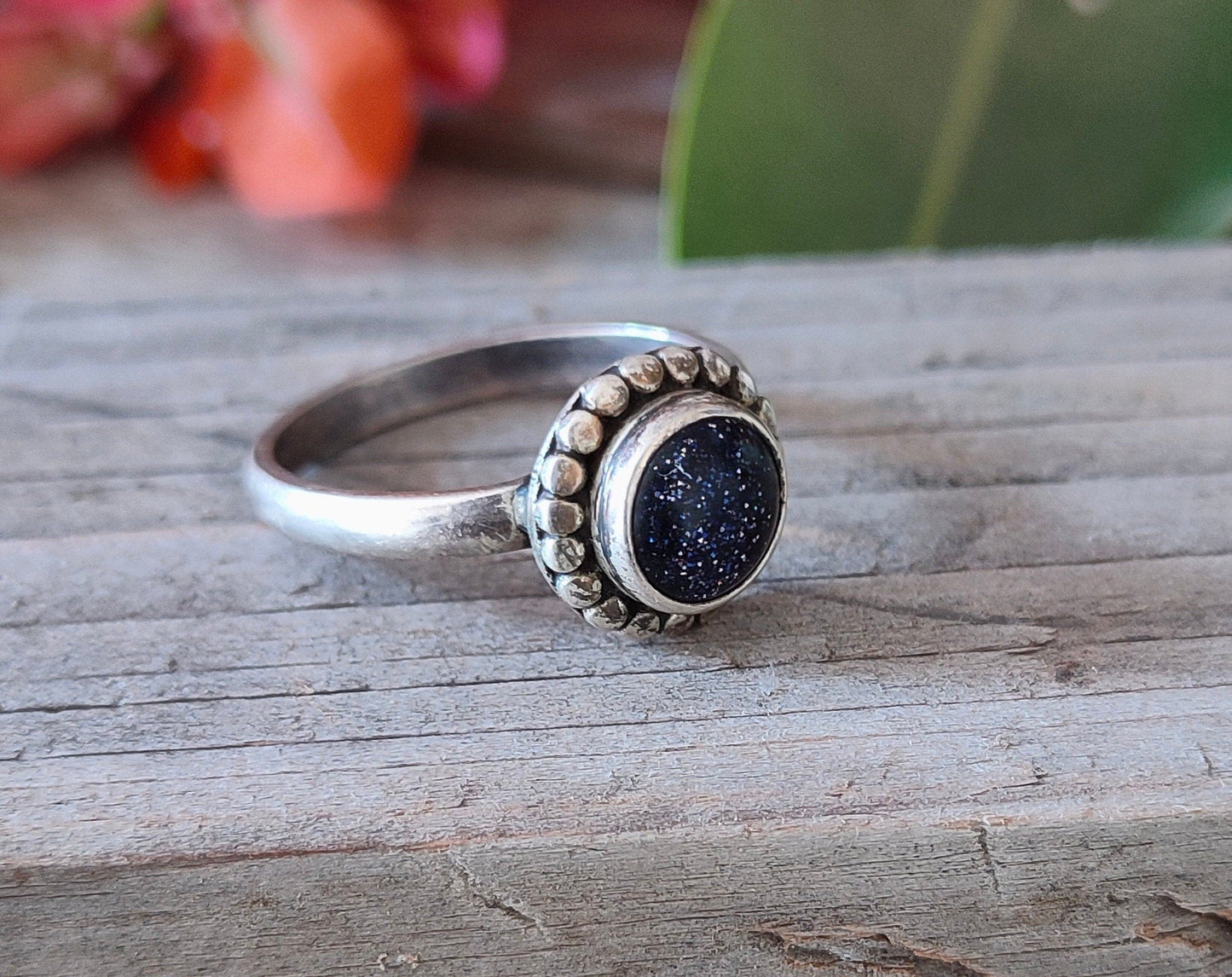 Boho Statement Ring -Blue Gold Stone Sterling Silver Ring - Hand Crafted Bohemian Ring -Bohemian Ring -Blue Gold Stone Ring-Rings - Gift for