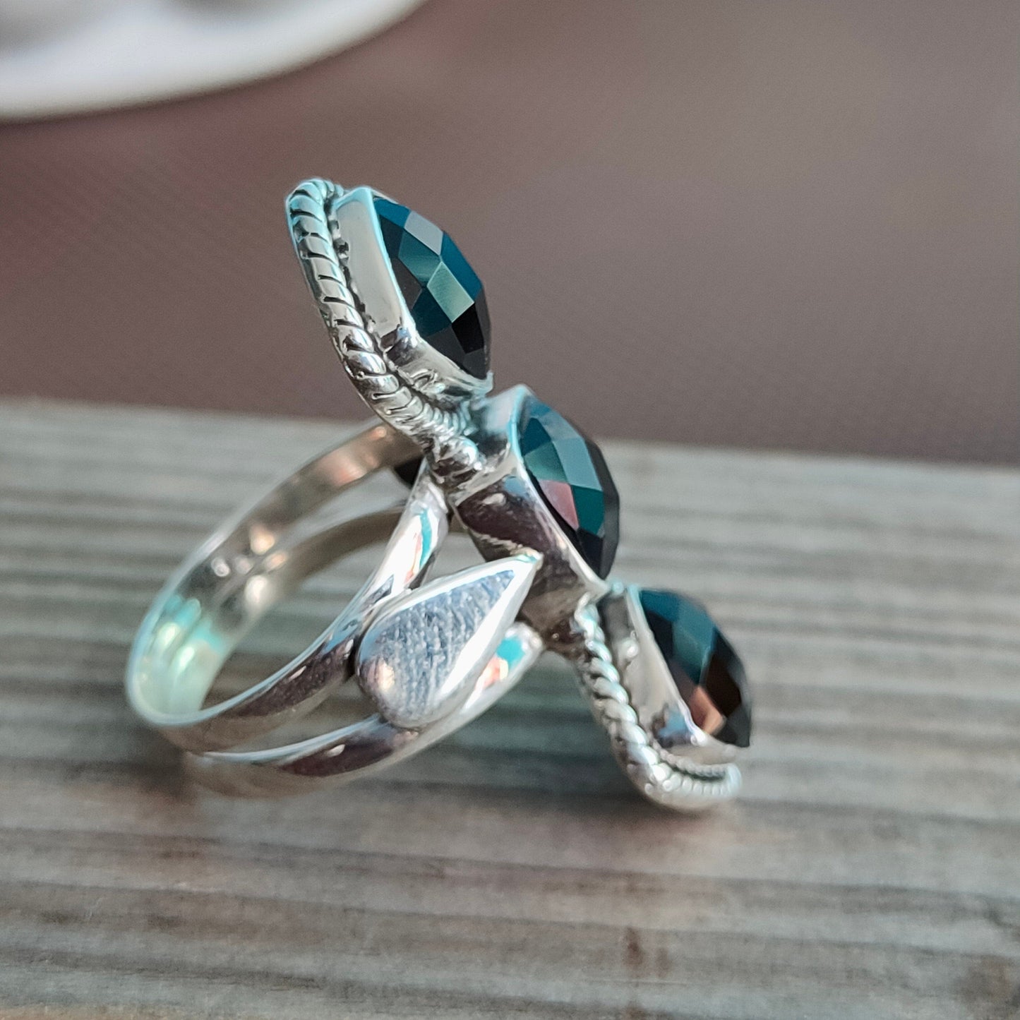 Black Onyx Boho Ring,925 Sterling Silver Ring Black Onyx 3 stone ring - Bohemian Ring, Black Onyx ring- Rings - Gift for her , Rings- Gifts