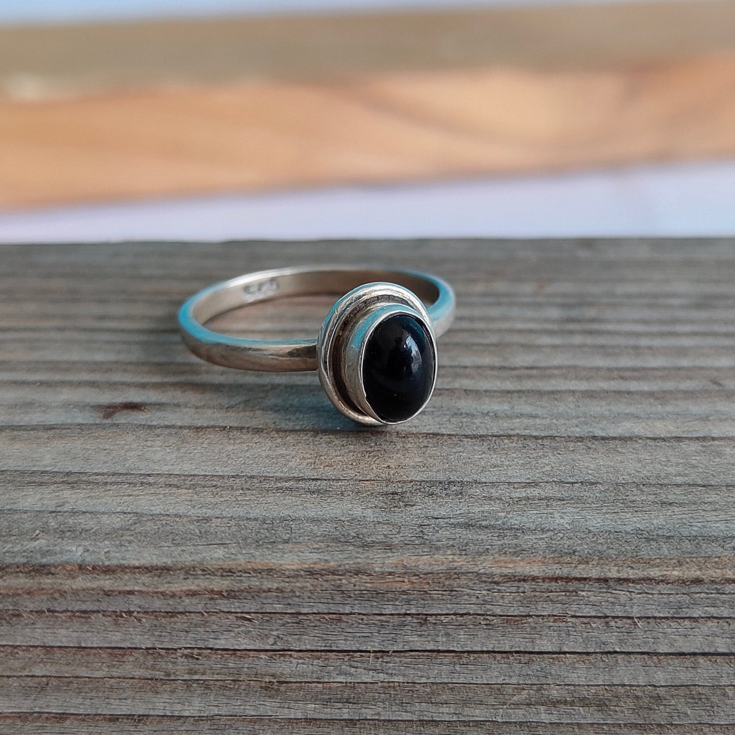 minimalist black onex ring# summer jewelry# summer gift# trendy jewelry# beach jewelry# gift for her#silver ring# etsy best ring# party ring