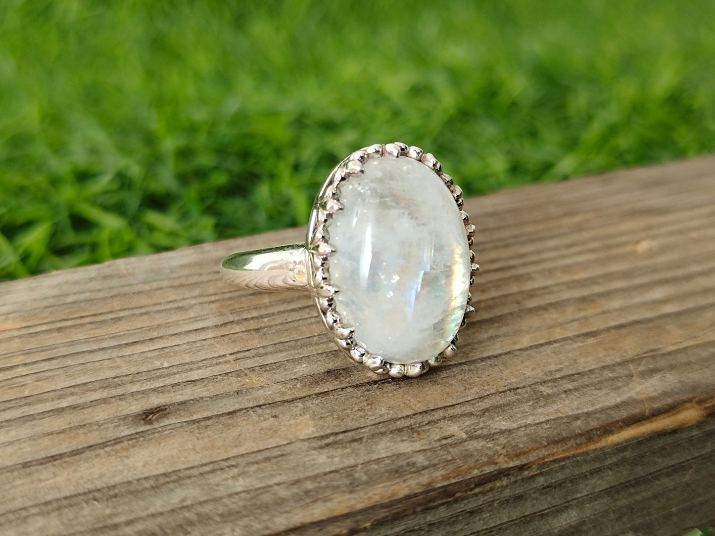 Moonstone Boho Ring - Rainbow Moonstone Sterling Silver Ring - Hand Crafted Bohemian Ring - Rainbow Moonstone- free shipping ring - Gifts