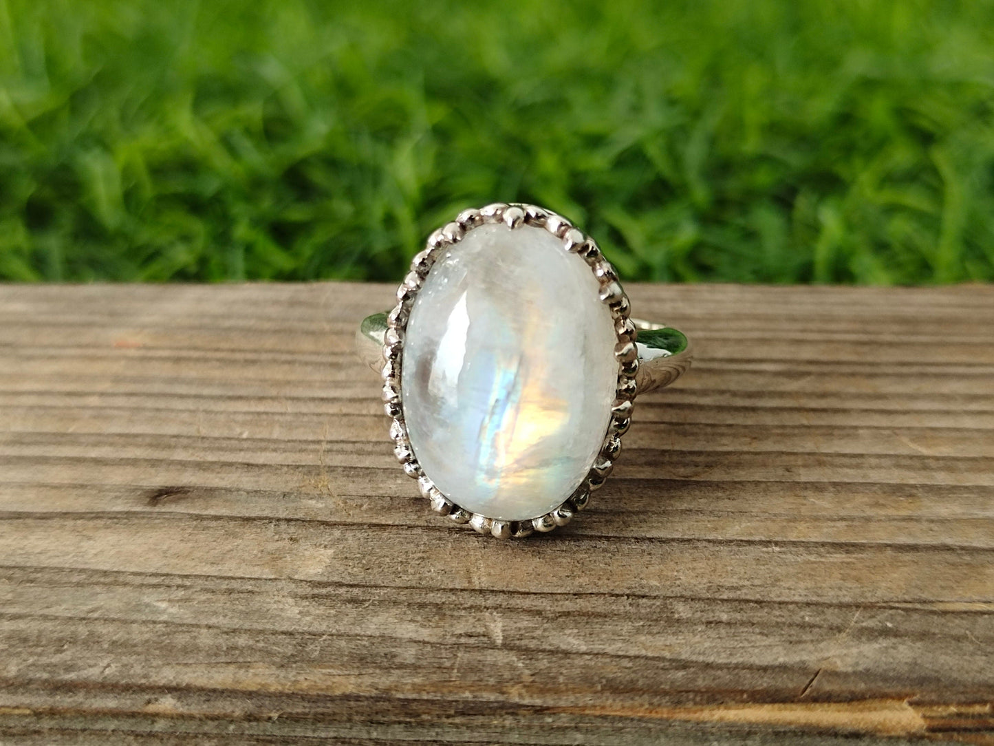 Moonstone Boho Ring - Rainbow Moonstone Sterling Silver Ring - Hand Crafted Bohemian Ring - Rainbow Moonstone- free shipping ring - Gifts