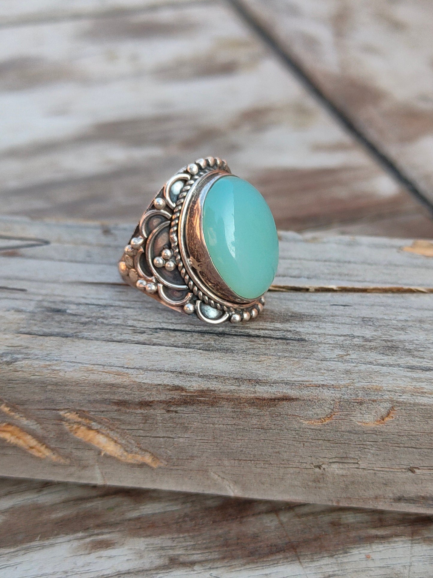 Boho Statement Ring | Aqua Blue Calci Sterling Silver Ring | Hand Crafted Bohemian Ring | Boho Ring | Aqua Blue Calci Ring | Rings for Gift