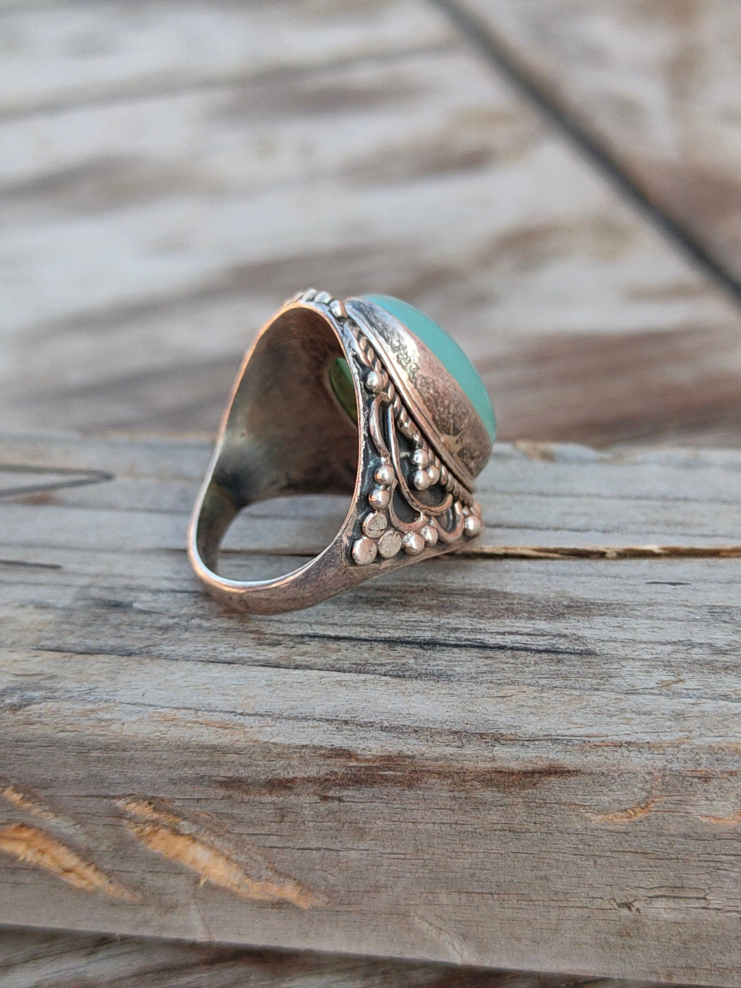 Boho Statement Ring | Aqua Blue Calci Sterling Silver Ring | Hand Crafted Bohemian Ring | Boho Ring | Aqua Blue Calci Ring | Rings for Gift
