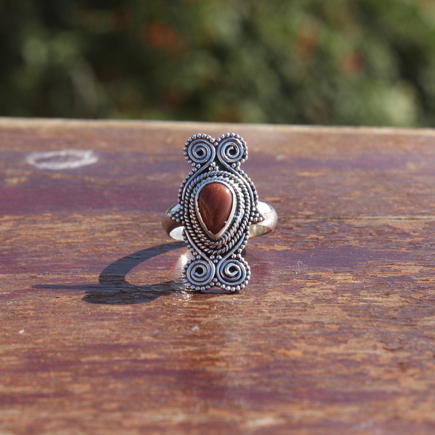 Boho Statement Ring -Sun Stone Sterling Silver Ring - Hand Crafted Bohemian Ring - Bohemia Sun Stone Ring - Rings - Gift for