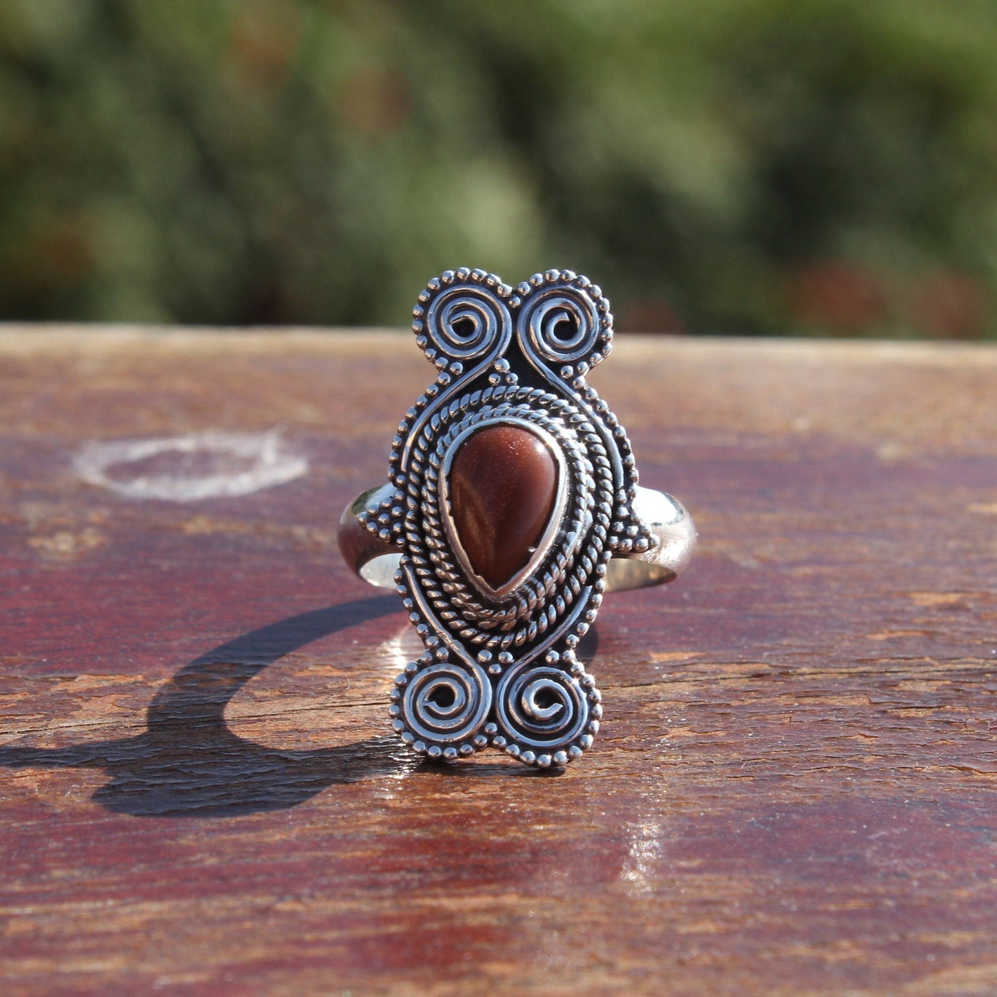 Boho Statement Ring -Sun Stone Sterling Silver Ring - Hand Crafted Bohemian Ring - Bohemia Sun Stone Ring - Rings - Gift for
