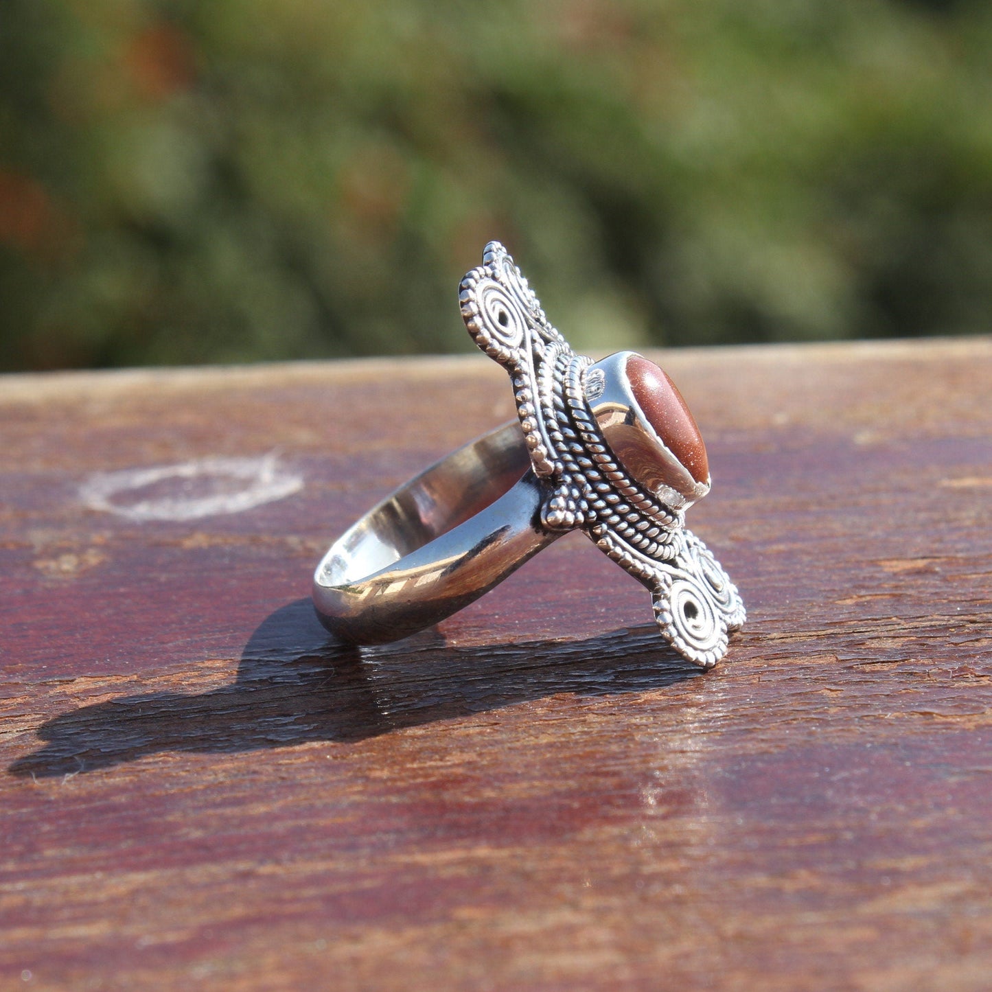 Boho Statement Ring -Sun Stone Sterling Silver Ring - Hand Crafted Bohemian Ring - Bohemia Sun Stone Ring - Rings - Gift for