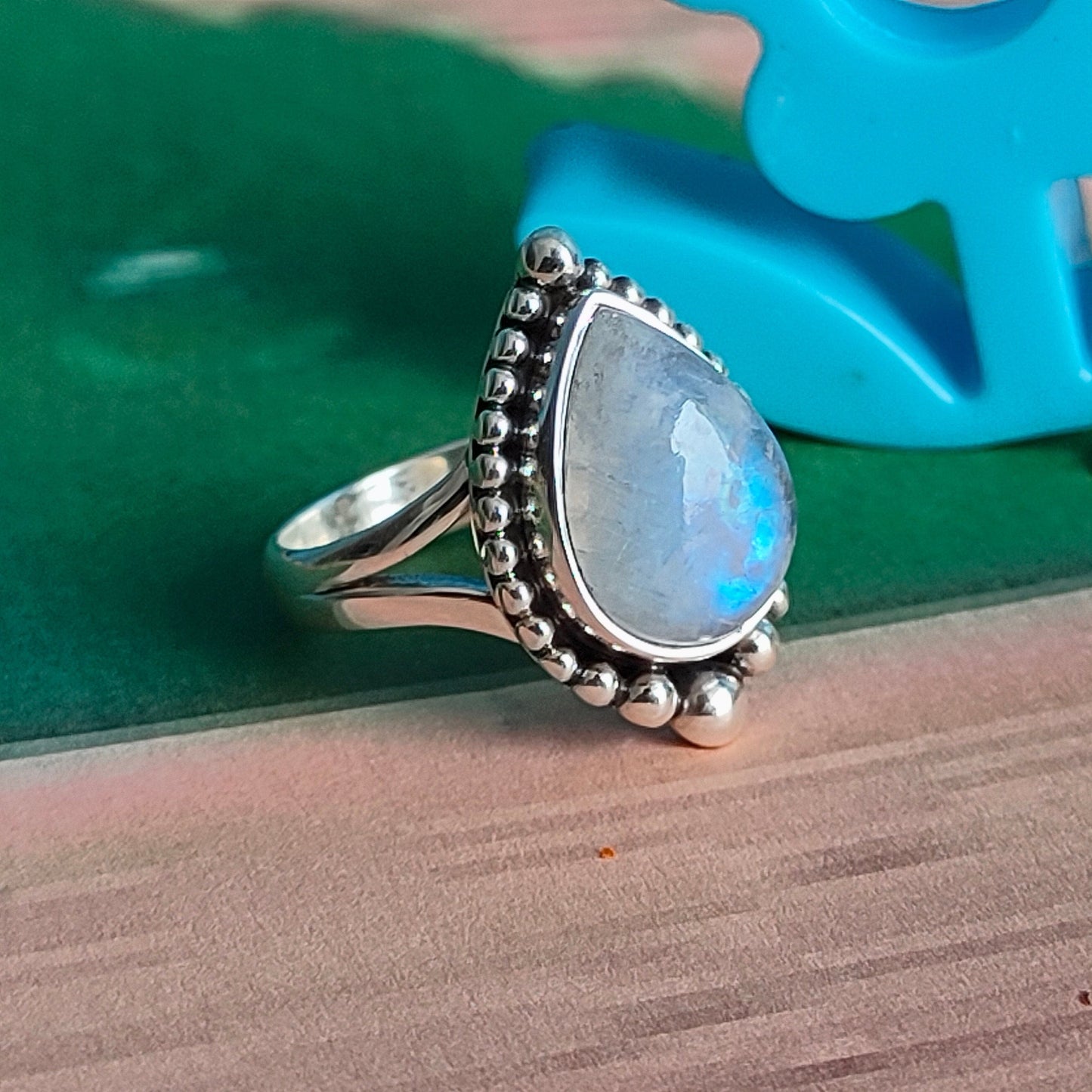 Moonstone Sterling Silver Ring - Hand Crafted Bohemian Ring-Bohemian Ring - Rainbow Moonstone- Boho silver ring , silver Rings -Gift for