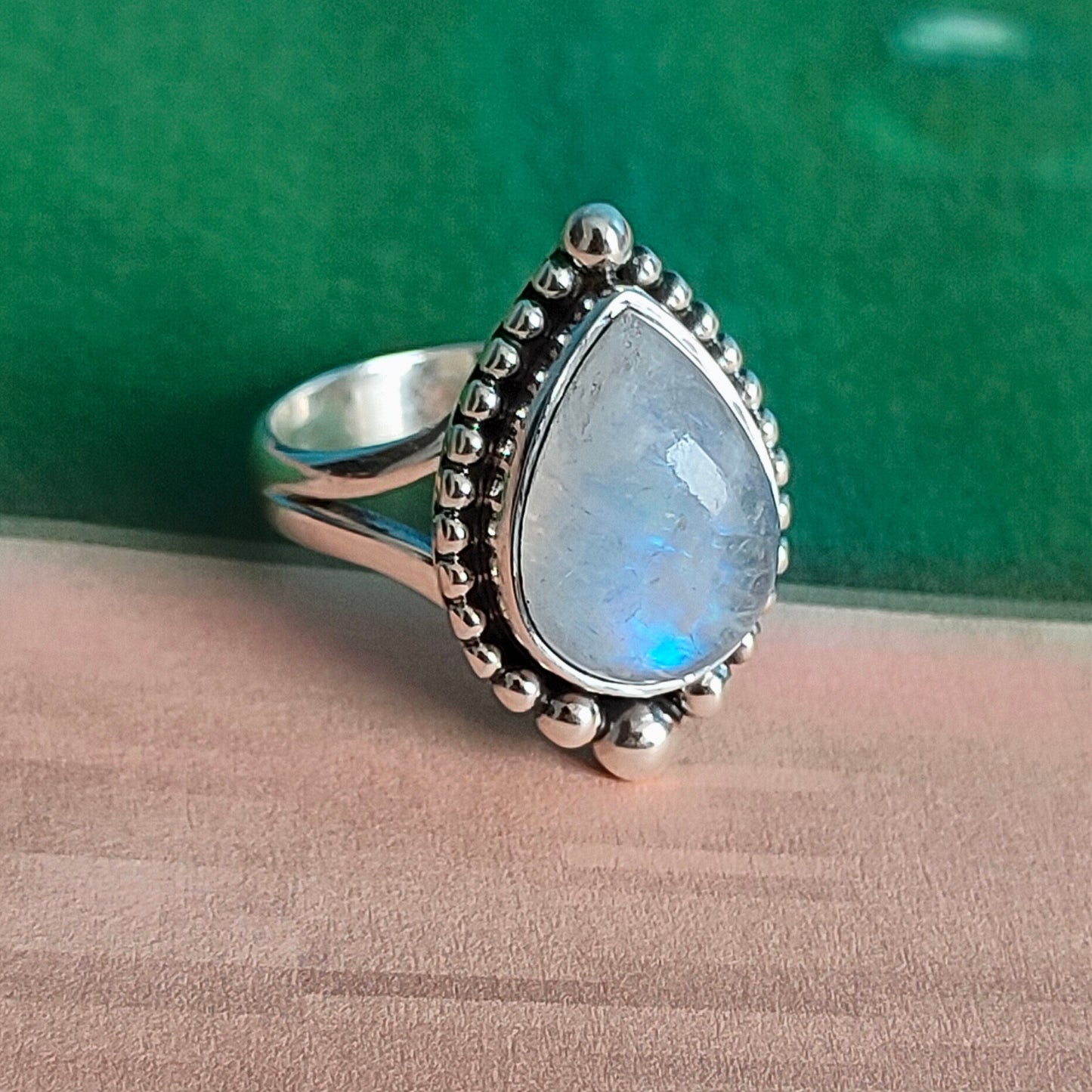 Moonstone Sterling Silver Ring - Hand Crafted Bohemian Ring-Bohemian Ring - Rainbow Moonstone- Boho silver ring , silver Rings -Gift for