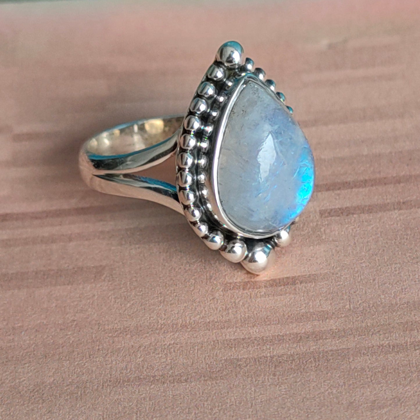 Moonstone Sterling Silver Ring - Hand Crafted Bohemian Ring-Bohemian Ring - Rainbow Moonstone- Boho silver ring , silver Rings -Gift for