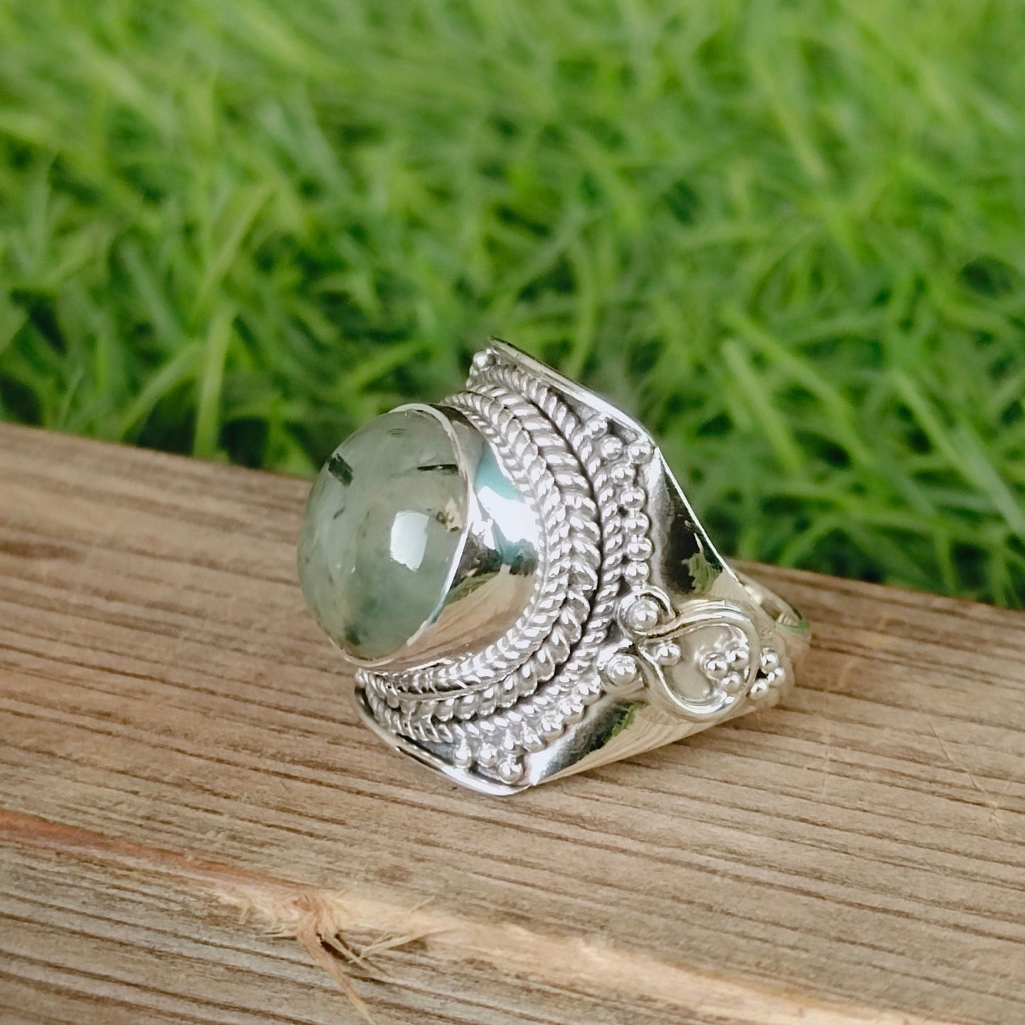 Prehnit Natürlicher Edelstein Ring - 925 Sterling Silber Ring - Handgemachter Boho Ring - Prehnit Ring - Ringe - Geschenke für sie - Statement Ring