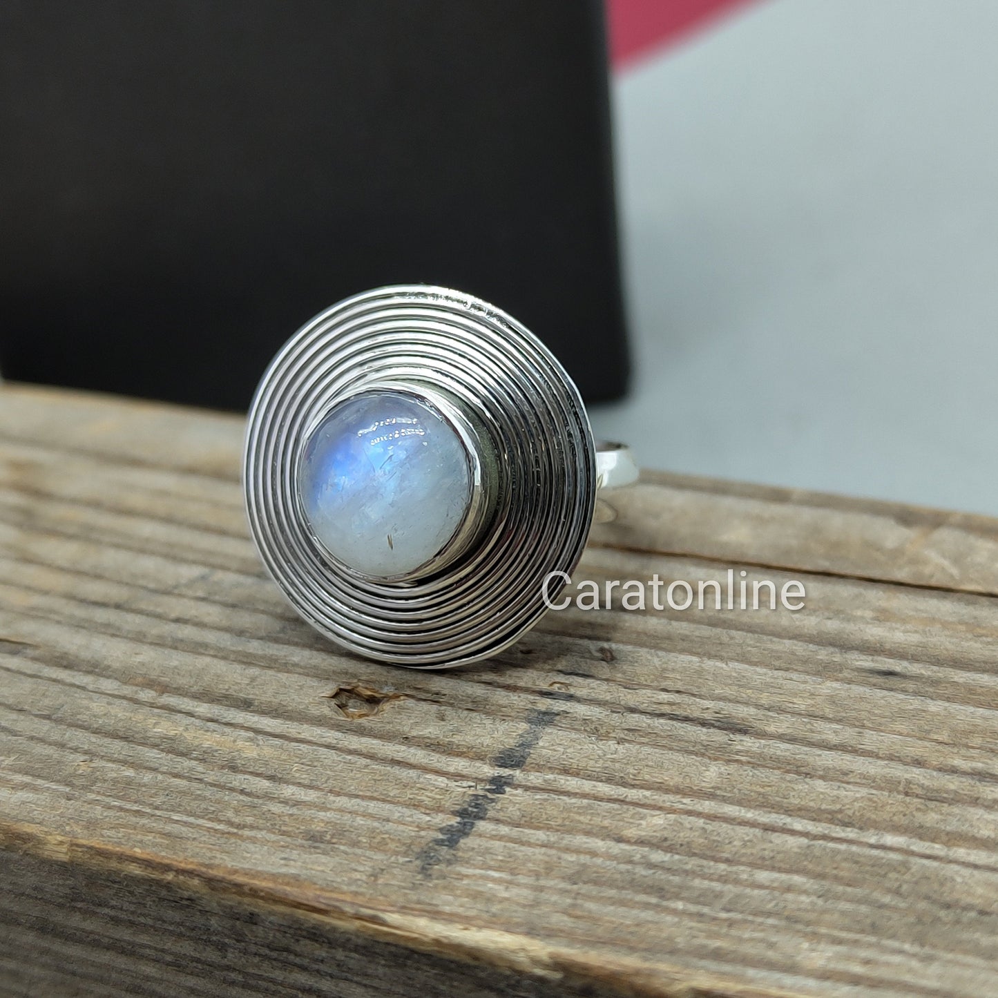 Boho Statement Ring -Rainbow Moonstone Sterling Silver Ring-Hand Crafted Bohemian Ring-Bohemian Ring-Rainbow moonstone Ring -Rings -Gift for