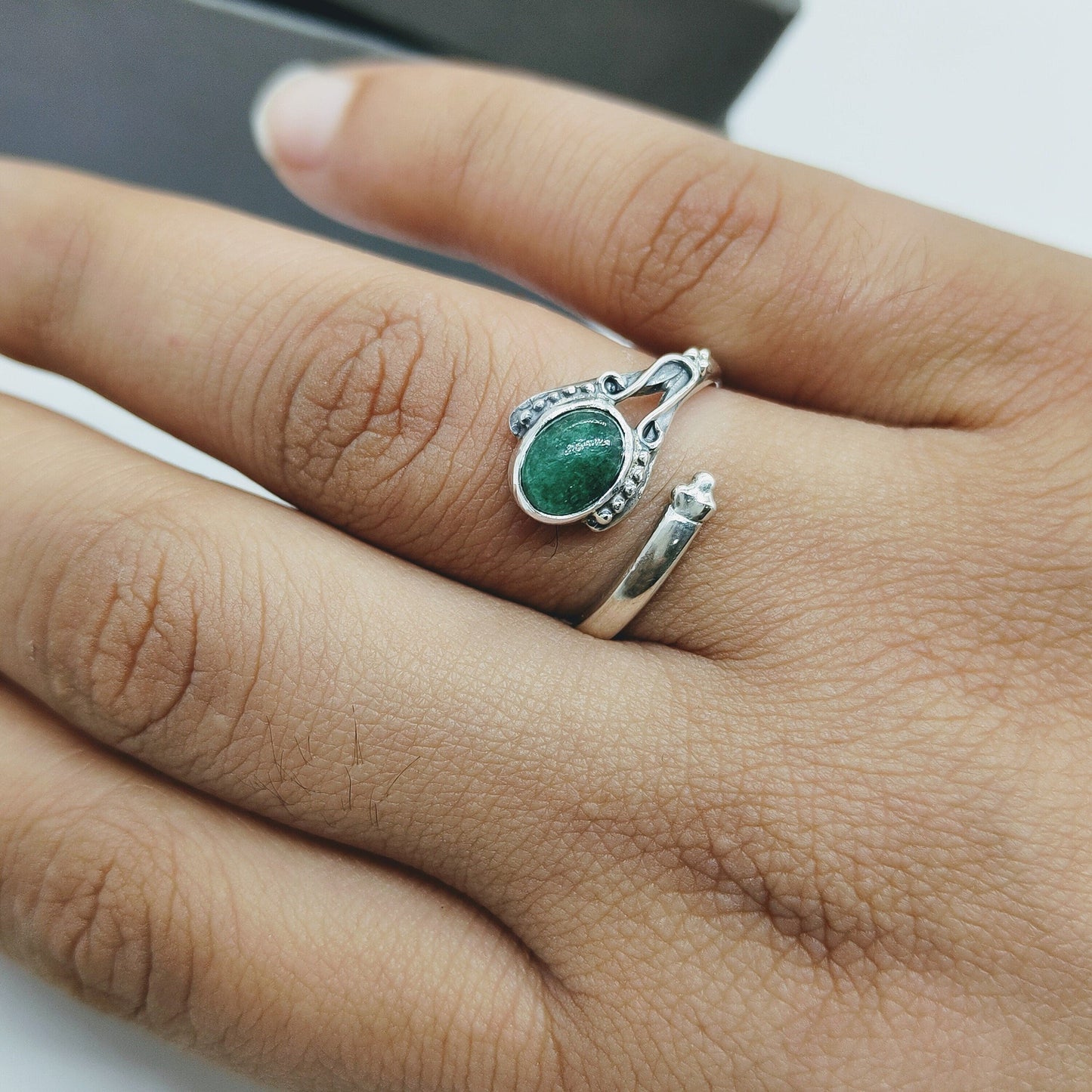 Natural Aventurine Ring- Statement Ring- Sterling Silver Ring - Hand Crafted Bohemian Ring - Bohemian Green stone Ring - Rings - Gift for