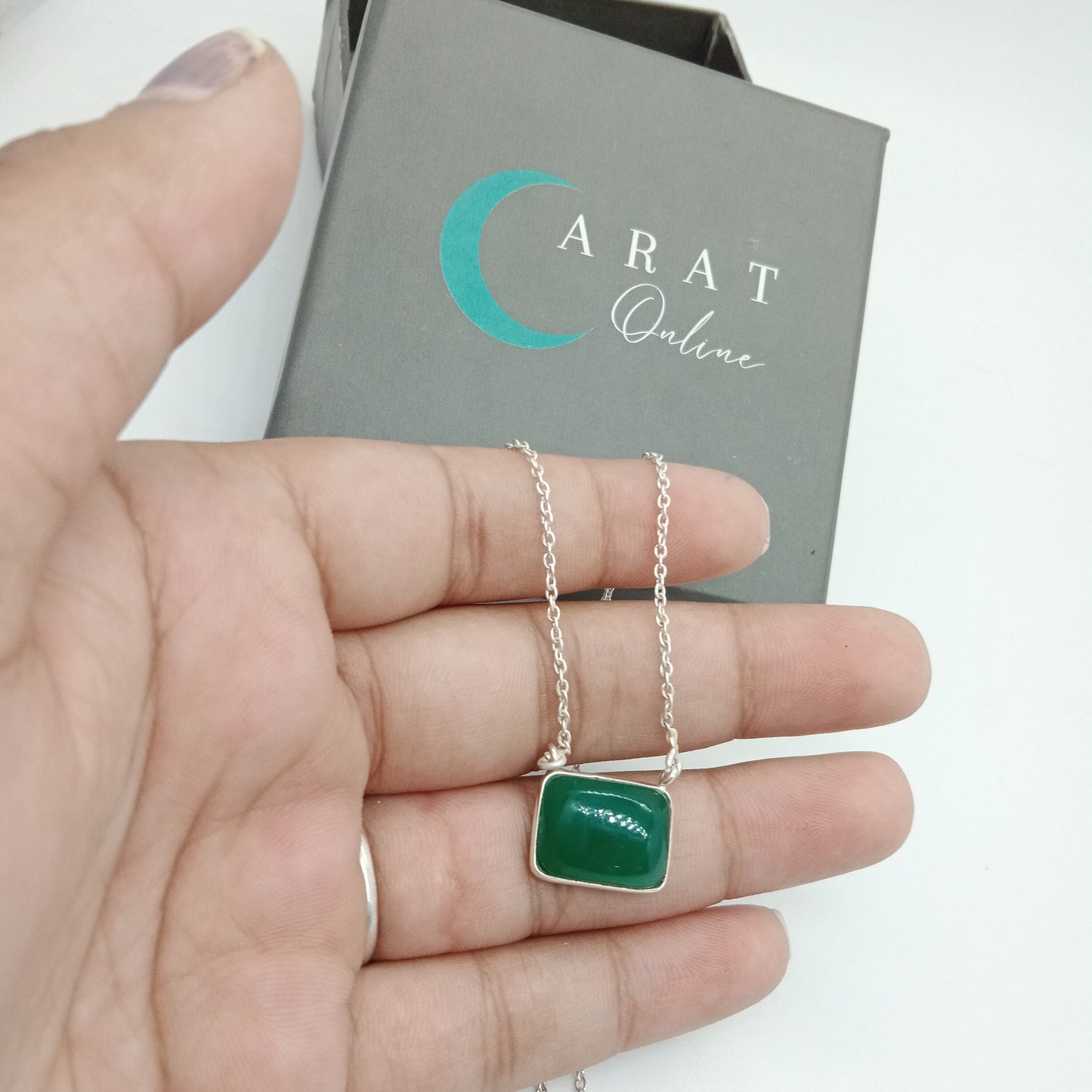 Green Onyx Necklace, 925 Sterling Silver, Beautiful Onyx necklace, Boho jewelry, Green onyx 925 silver necklace, Gift for her, Handmade