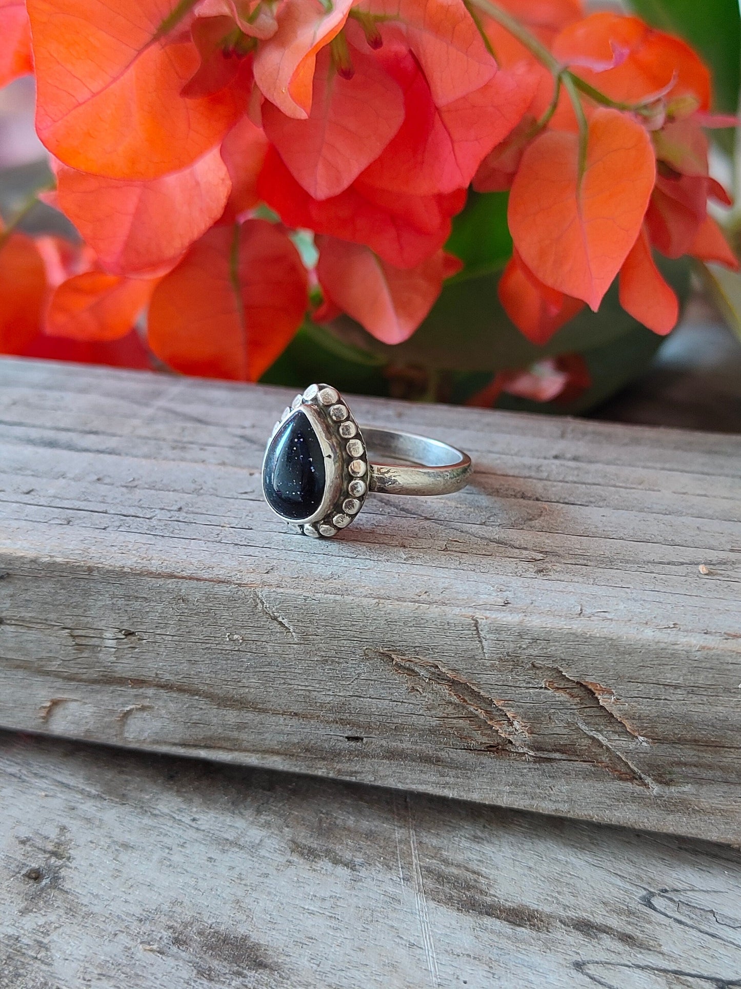 Boho Statement Ring -Blue Gold Stone Sterling Silver Ring - Hand Crafted Bohemian Ring -Bohemian Ring -Blue Gold Stone Ring-Rings - Gift for