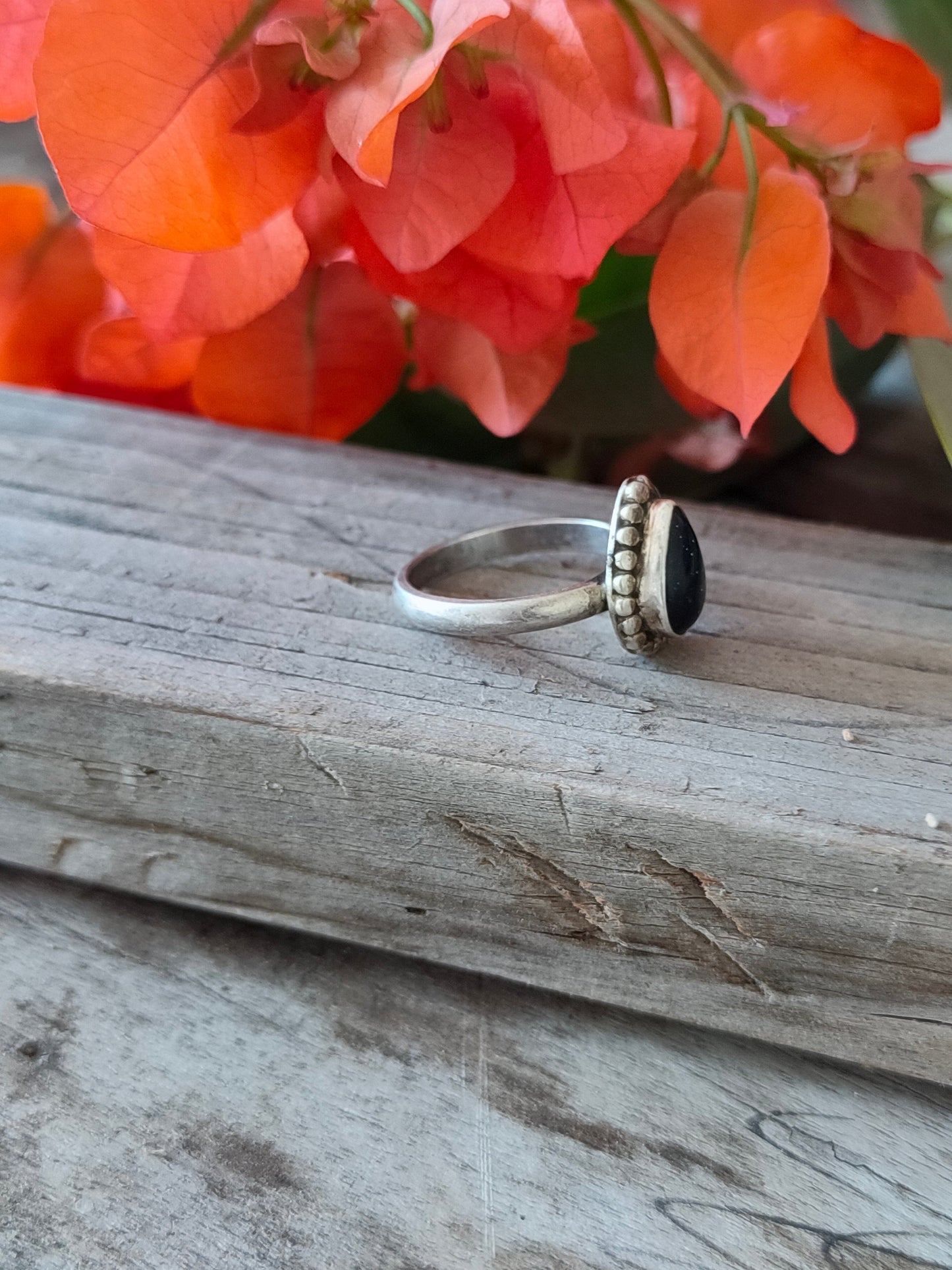 Boho Statement Ring -Blue Gold Stone Sterling Silver Ring - Hand Crafted Bohemian Ring -Bohemian Ring -Blue Gold Stone Ring-Rings - Gift for