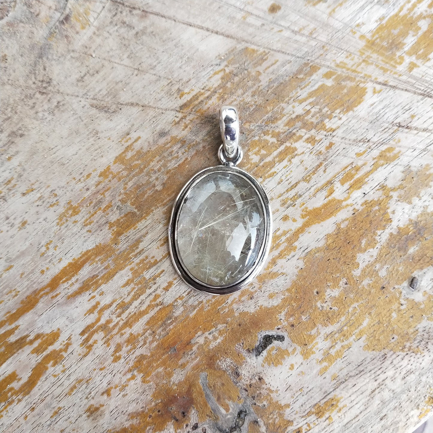 Golden Rutile Quartz Silver Pendant | 925 sterling silver pendant , Boho Silver Pendant Golden Rutile Pendant | Boho Pendant Gift for Her