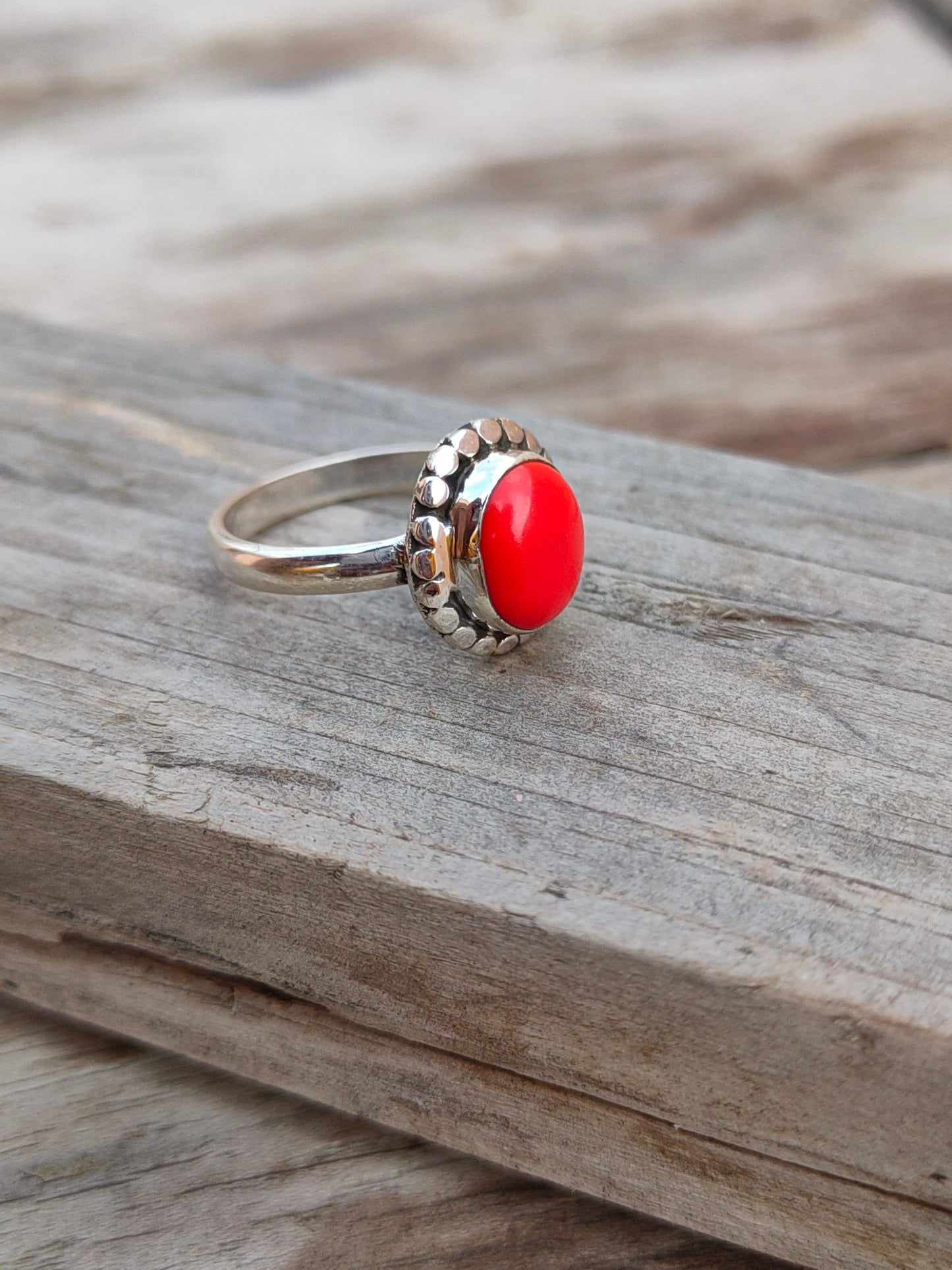 Boho Statement Ring - Coral Sterling Silver Ring - Hand Crafted Bohemian Ring-Bohemian Ring -Coral Rings -Gift for