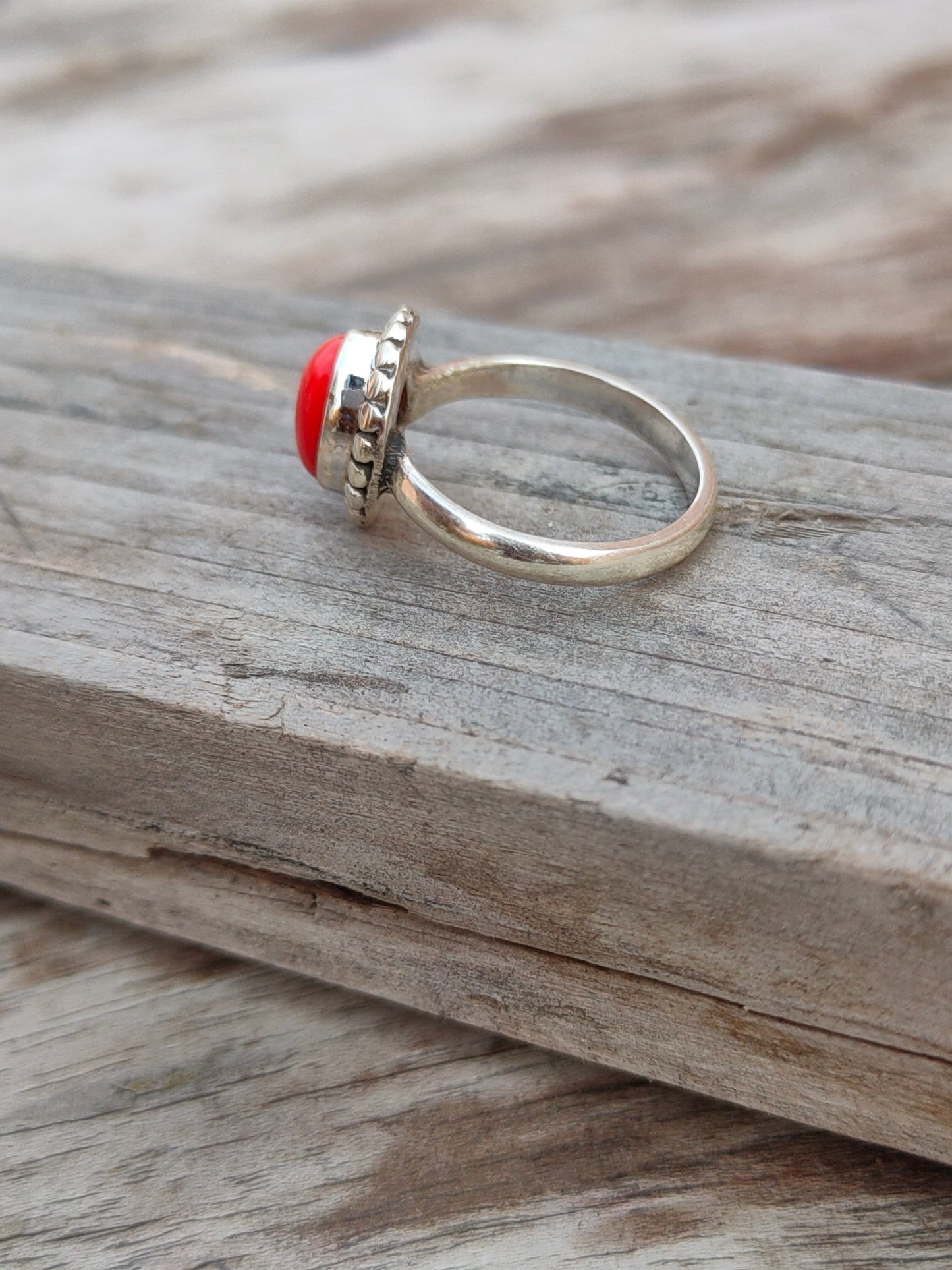 Boho Statement Ring - Coral Sterling Silver Ring - Hand Crafted Bohemian Ring-Bohemian Ring -Coral Rings -Gift for