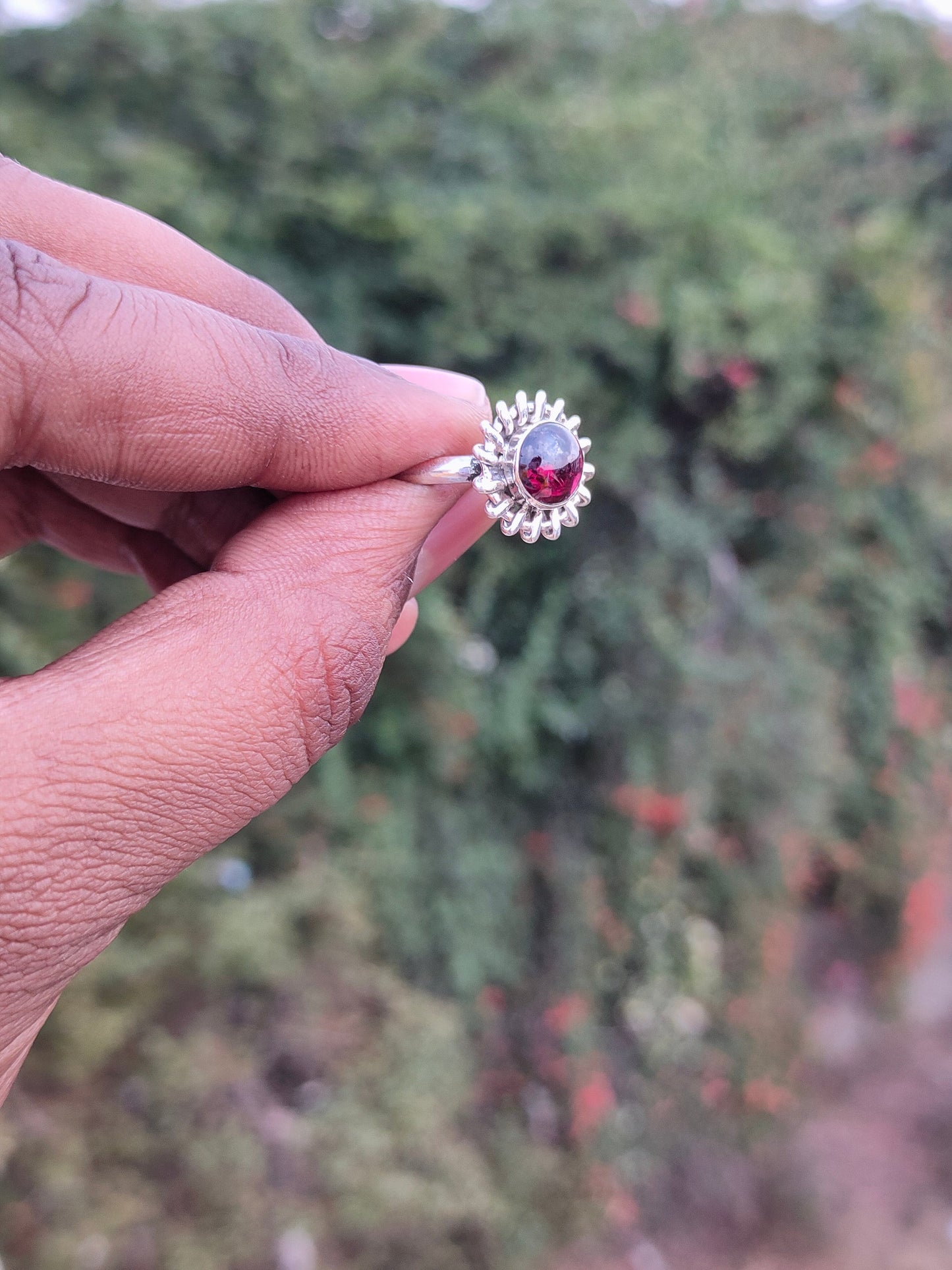Boho Statement Ring - Garnet Sterling Silver Ring - Hand Crafted Bohemian Ring-Bohemian Ring - Garnet Rings -Gift for