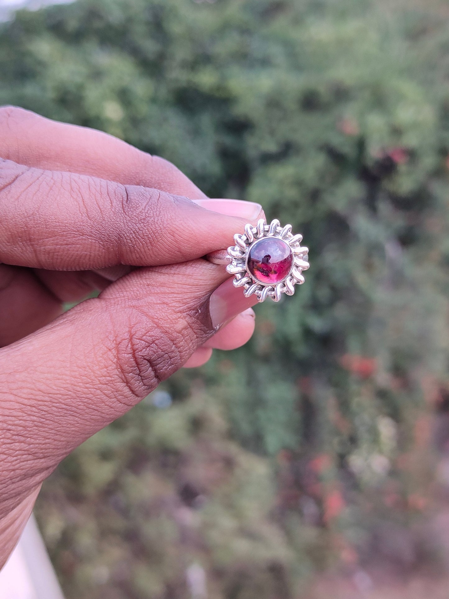 Boho Statement Ring - Garnet Sterling Silver Ring - Hand Crafted Bohemian Ring-Bohemian Ring - Garnet Rings -Gift for