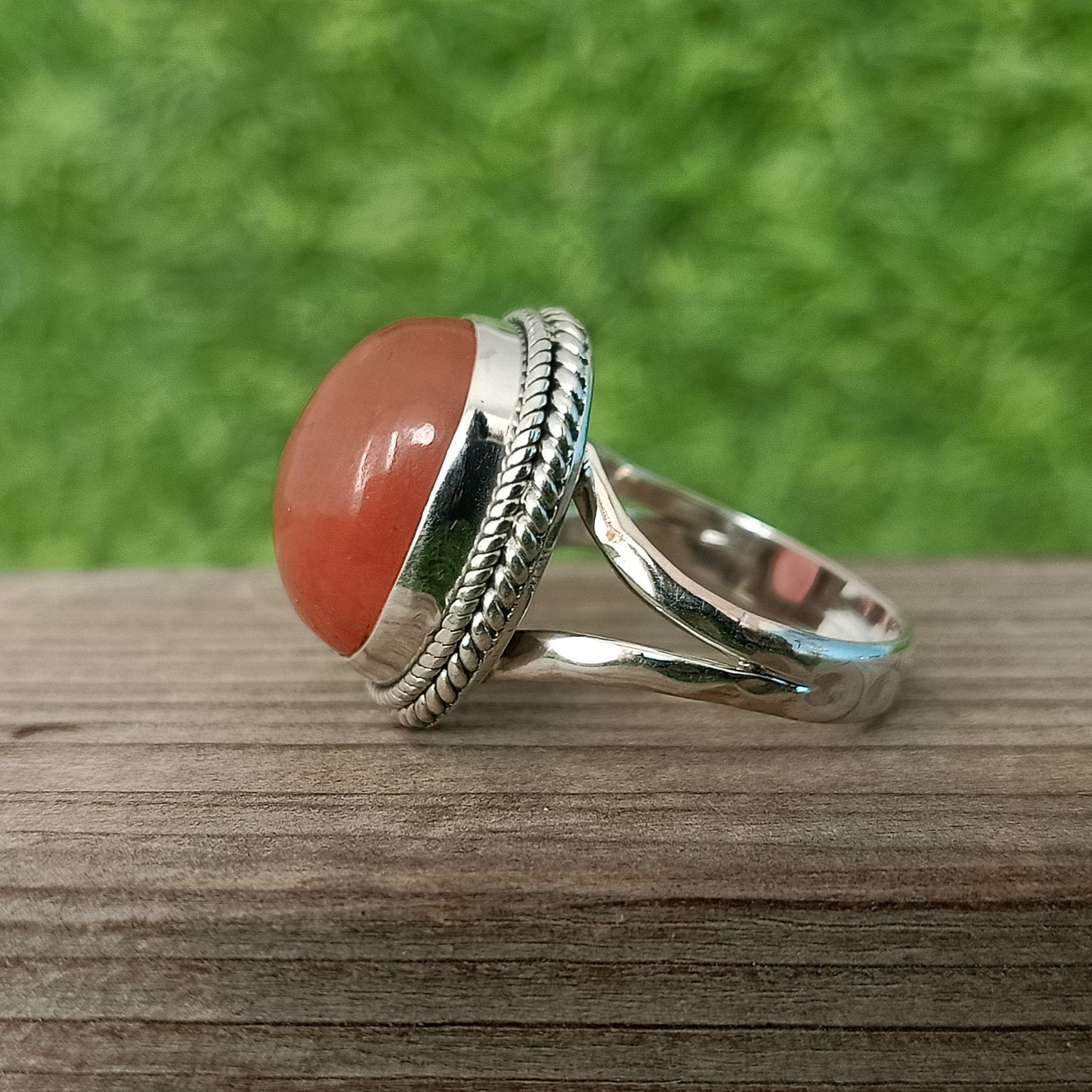 Bague en calcédoine fraise - Bague en argent sterling 925 - Bague bohème fabriquée à la main - Bague cabochon en calcédoine fraise - Bagues - Cadeaux pour elle