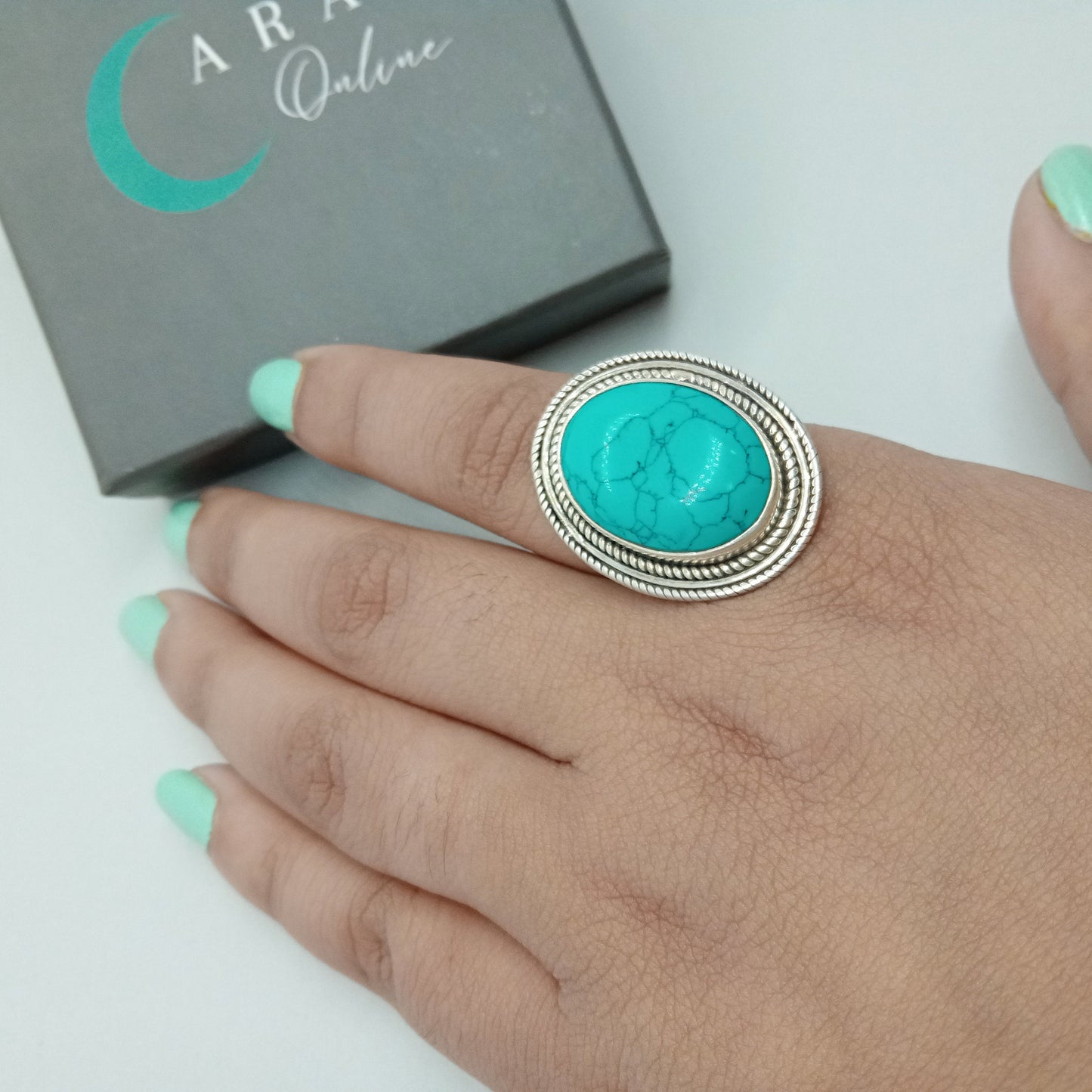Boho Statement Ring - Turquoise Sterling Silver Ring - Hand Crafted Bohemian Ring-Bohemian Ring - Turquoise - Rings -Gift for her