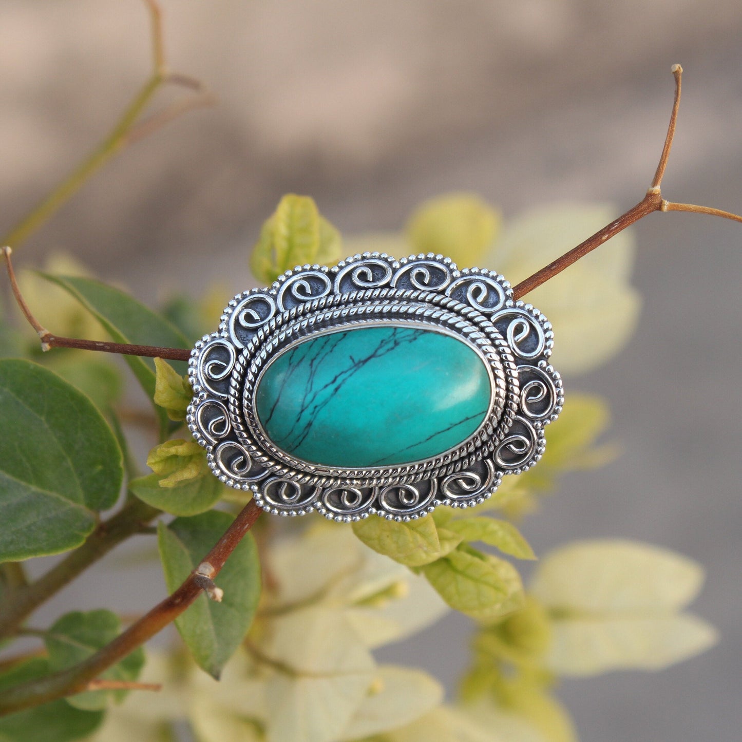 Boho Statement Ring - Turquoise Sterling Silver Ring - Hand Crafted Bohemian Ring-Bohemian Ring - Turquoise - Rings -Gift for