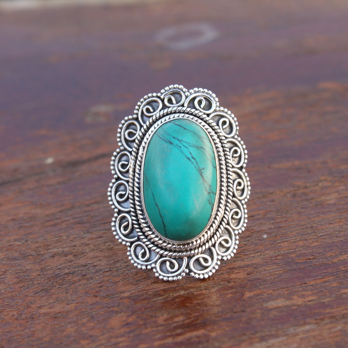 Boho Statement Ring - Turquoise Sterling Silver Ring - Hand Crafted Bohemian Ring-Bohemian Ring - Turquoise - Rings -Gift for
