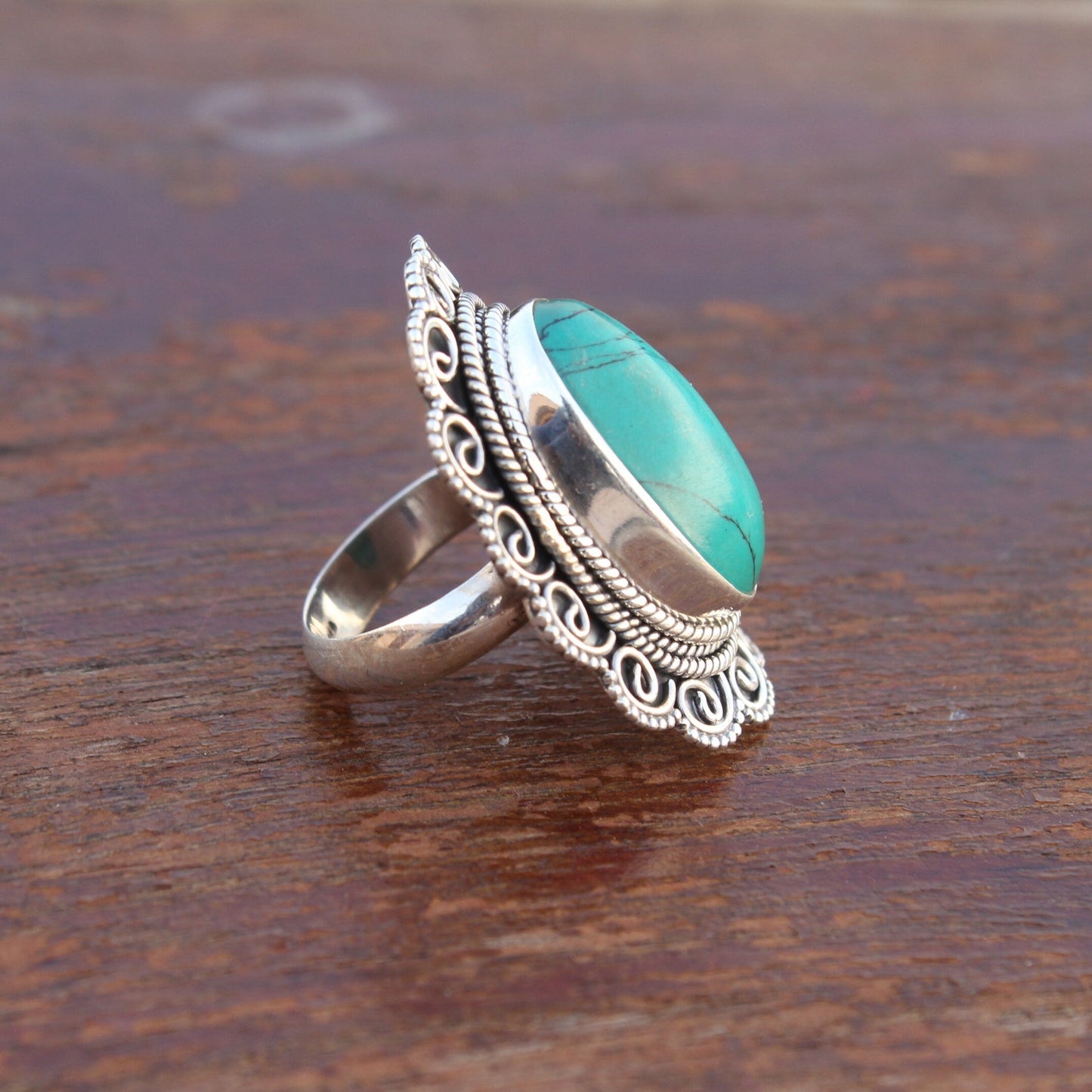 Boho Statement Ring - Turquoise Sterling Silver Ring - Hand Crafted Bohemian Ring-Bohemian Ring - Turquoise - Rings -Gift for