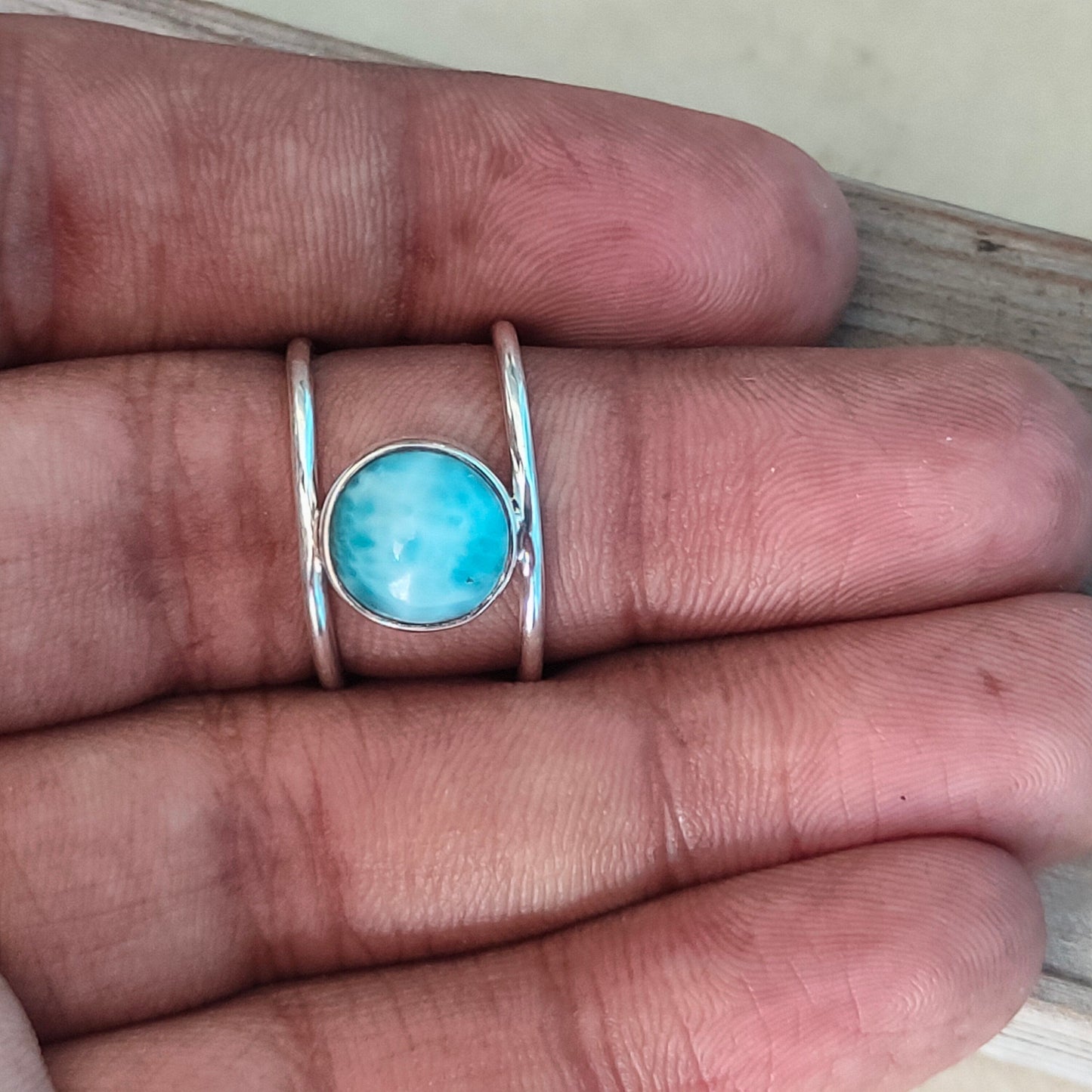 Natural Larimar top quality Stone ring - Cabochon ring - 925 sterling silver ring - larimar ring - wedding Rings - silver rings- gifts