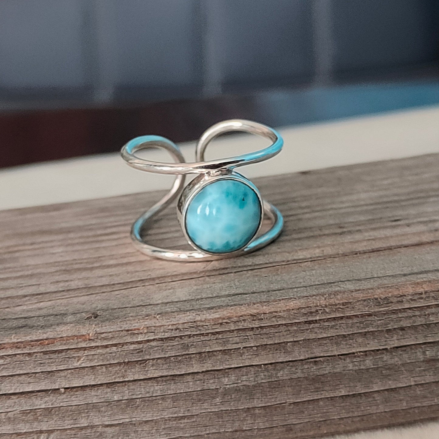 Natural Larimar top quality Stone ring - Cabochon ring - 925 sterling silver ring - larimar ring - wedding Rings - silver rings- gifts