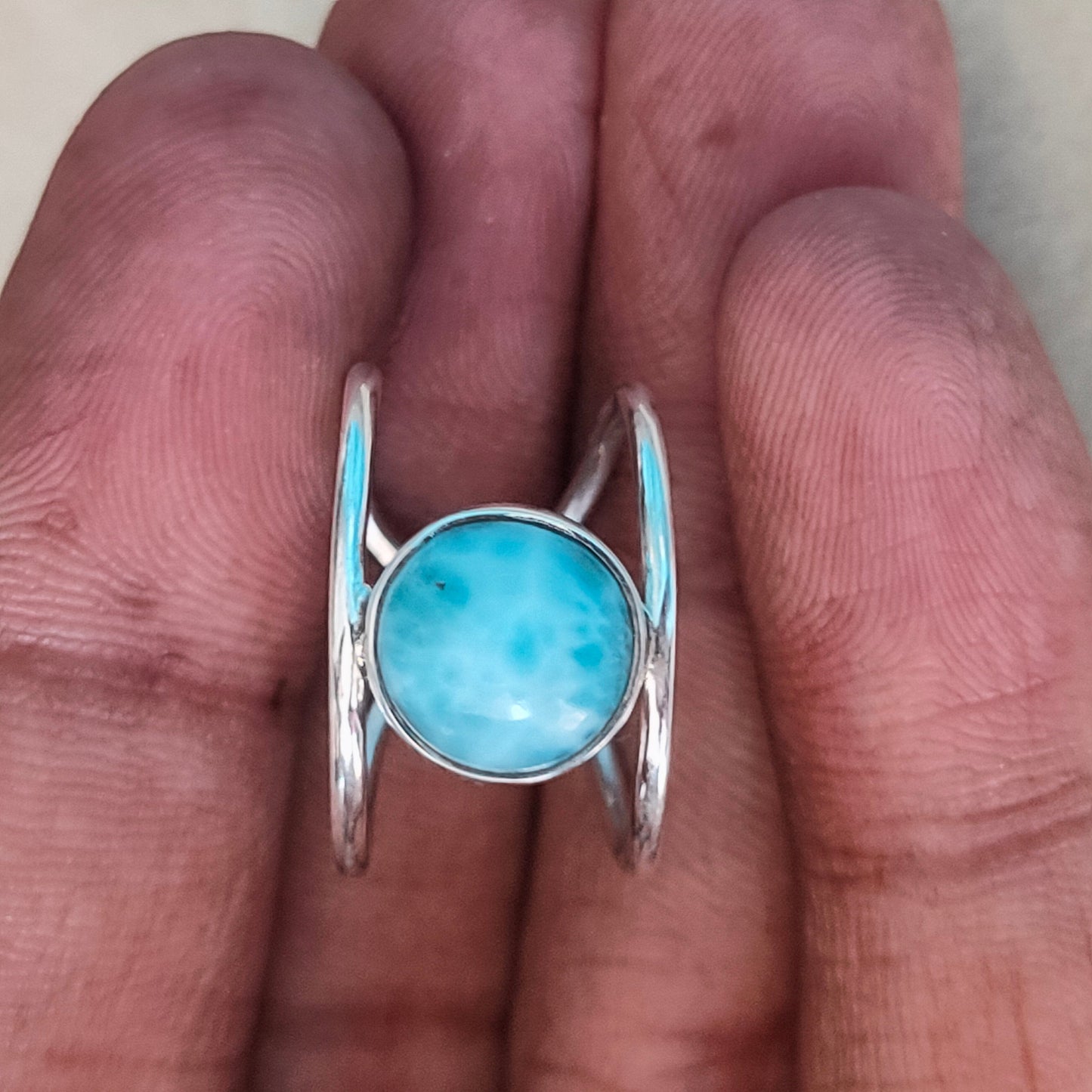 Natural Larimar top quality Stone ring - Cabochon ring - 925 sterling silver ring - larimar ring - wedding Rings - silver rings- gifts