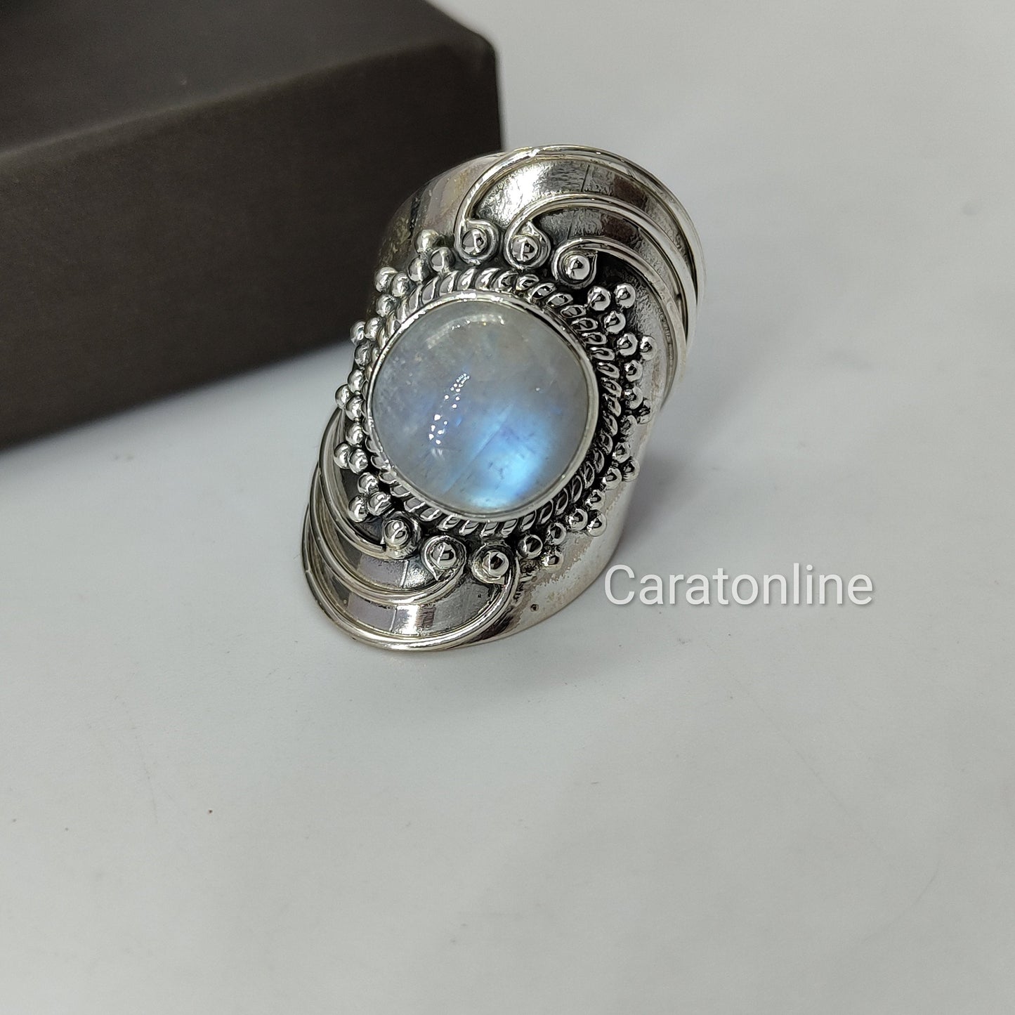 Boho Statement Ring - Moonstone Sterling Silver Ring - Hand Crafted Bohemian Ring-Bohemian Ring - Moonstone - Rings -Gift for