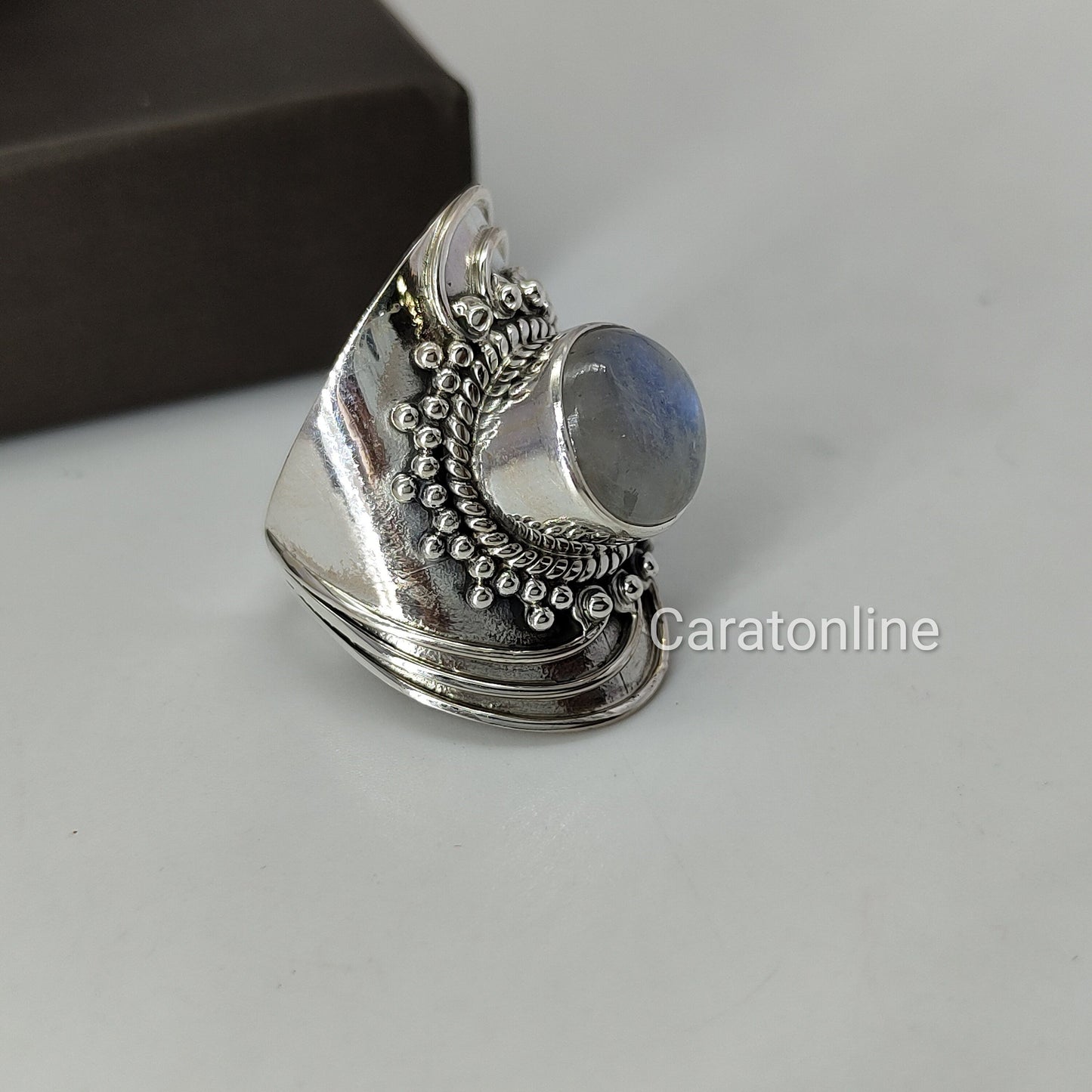 Boho Statement Ring - Moonstone Sterling Silver Ring - Hand Crafted Bohemian Ring-Bohemian Ring - Moonstone - Rings -Gift for