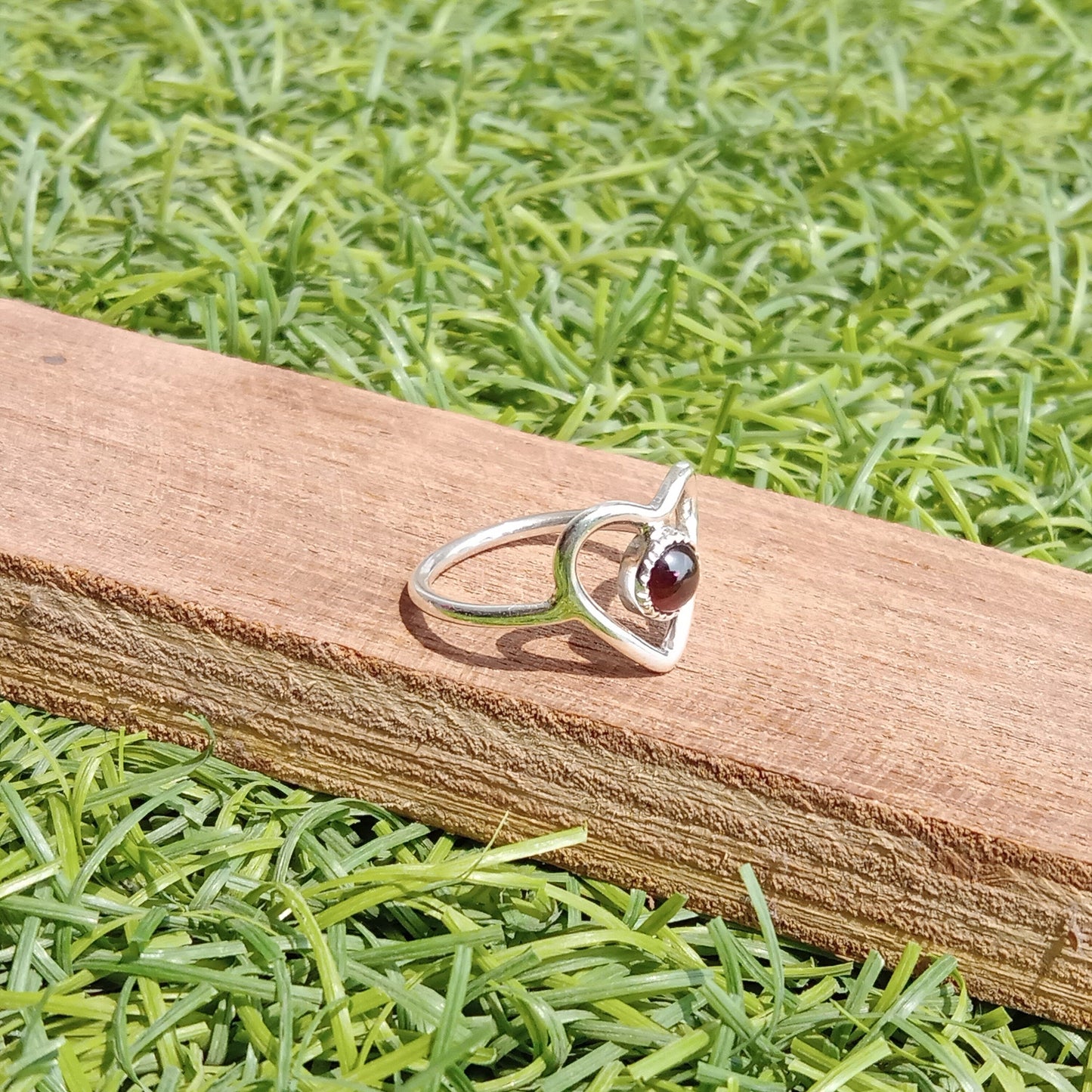 Heart Shape Boho Statement Ring - Garnet Sterling Silver Ring - - Hand Crafted Bohemian Ring-Bohemian Ring- Garnet Ring- gift for Her