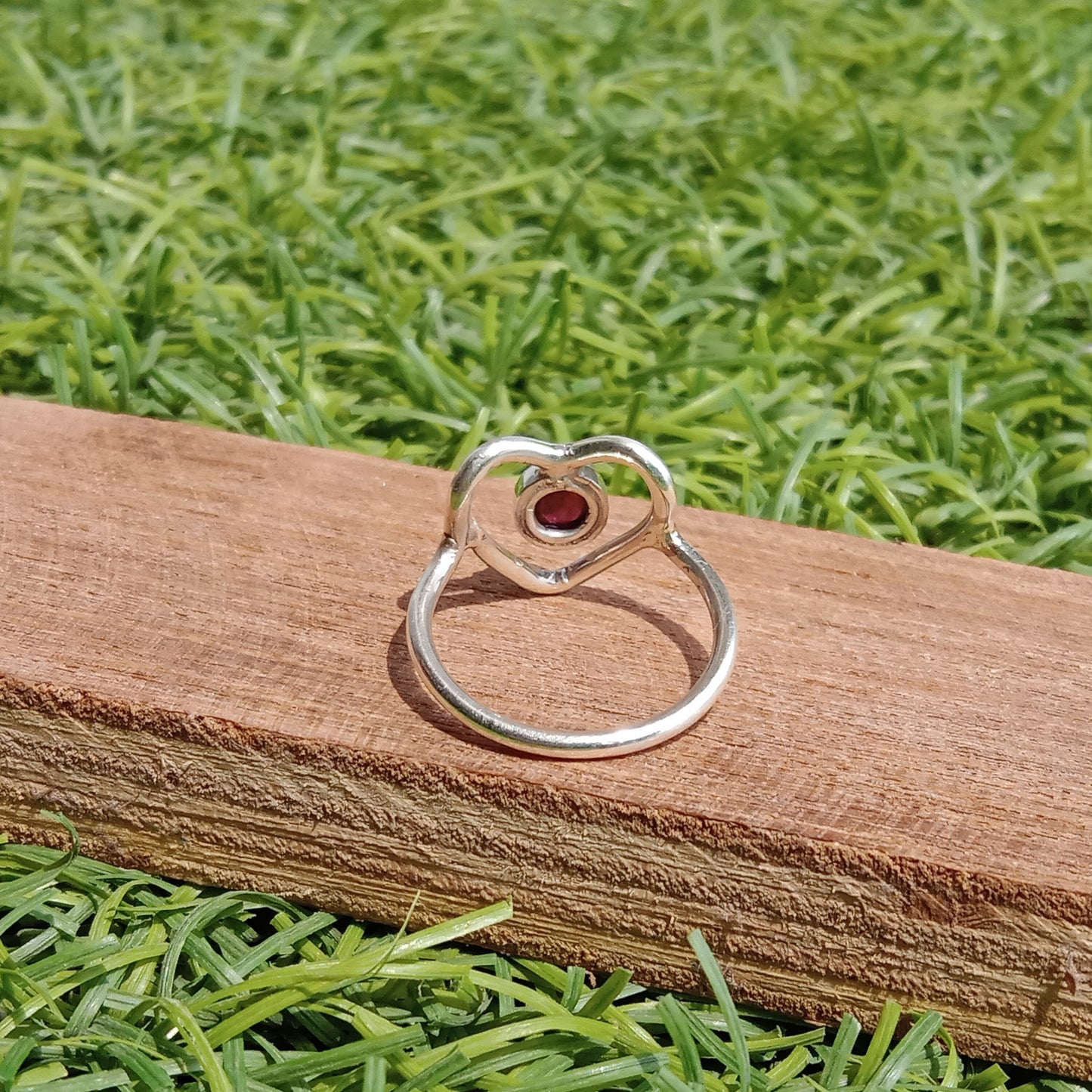 Heart Shape Boho Statement Ring - Garnet Sterling Silver Ring - - Hand Crafted Bohemian Ring-Bohemian Ring- Garnet Ring- gift for Her