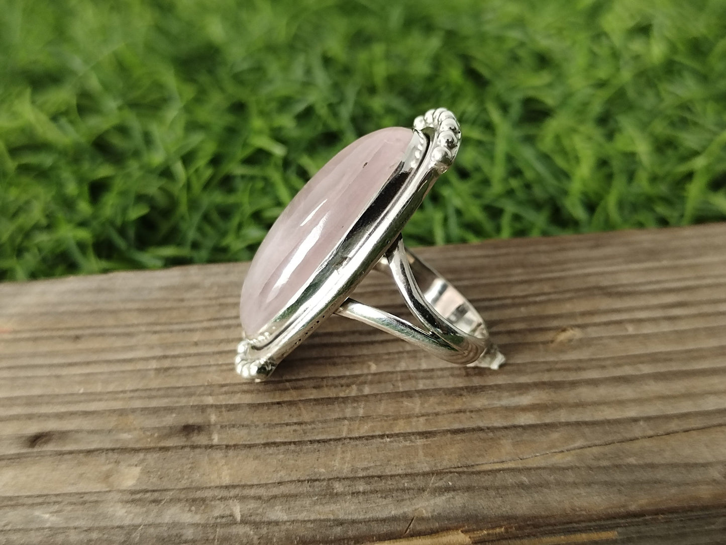 Rosenquarz Mittelfingerring, handgemachter silberner Boho Ring, Boho Silberring, großer Boho Ring, Silberring, Rosenquarz Ring Geschenk