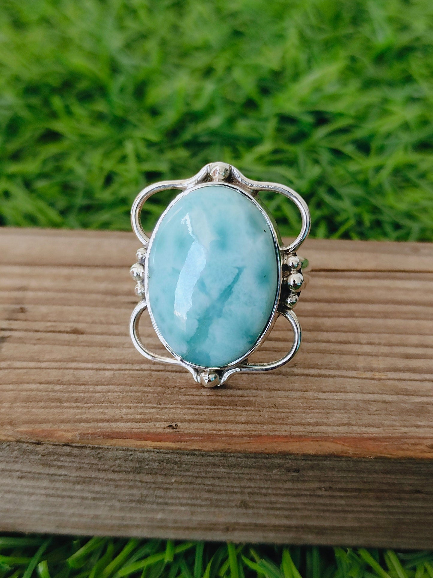 Larimar Natural Gemstone Ring -925 Sterling Silver Ring - Hand Crafted Bohemian Ring- Blue Larimar Ring- Rings - Gifts for her -Gifts