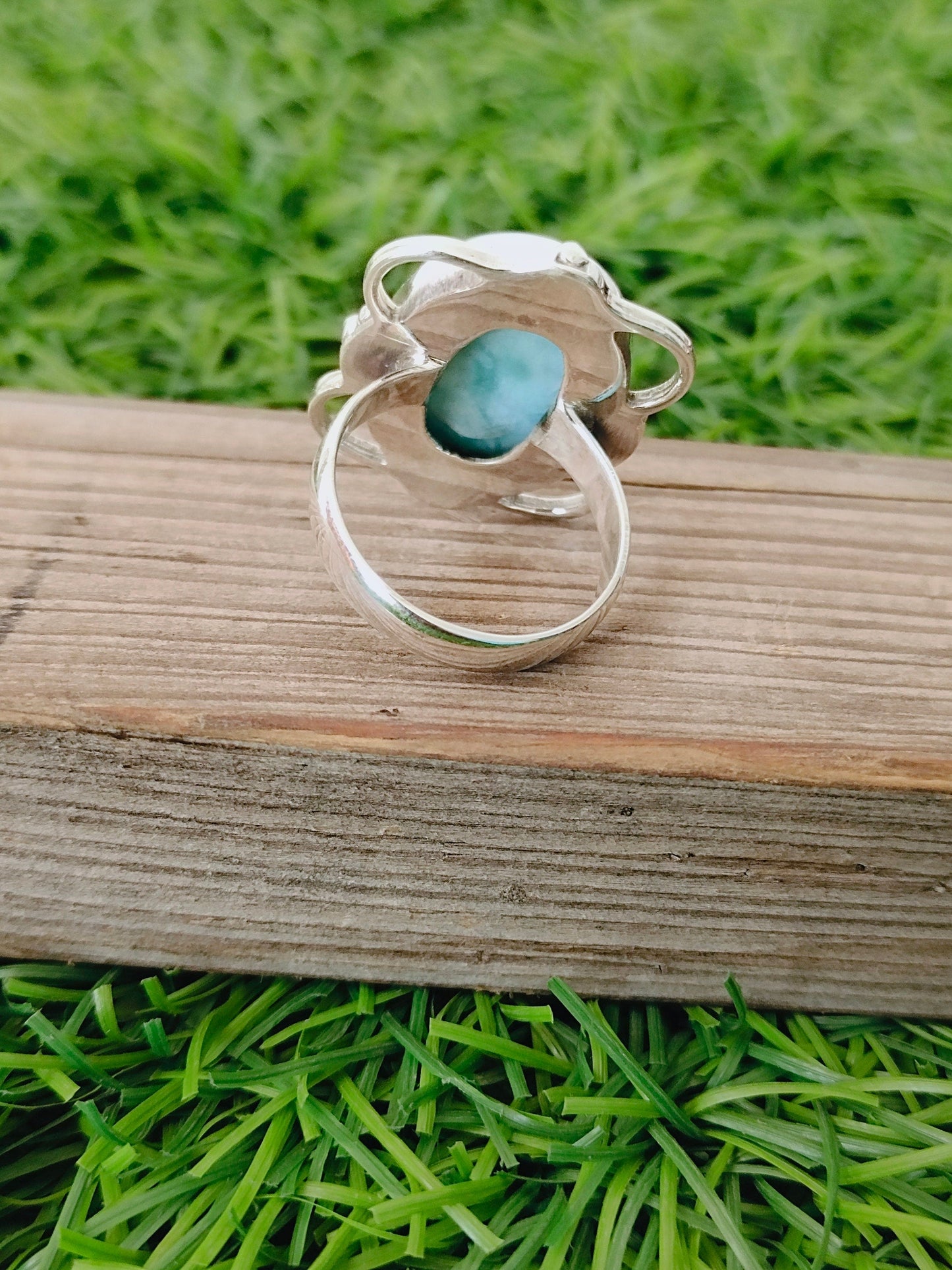 Larimar Natural Gemstone Ring -925 Sterling Silver Ring - Hand Crafted Bohemian Ring- Blue Larimar Ring- Rings - Gifts for her -Gifts