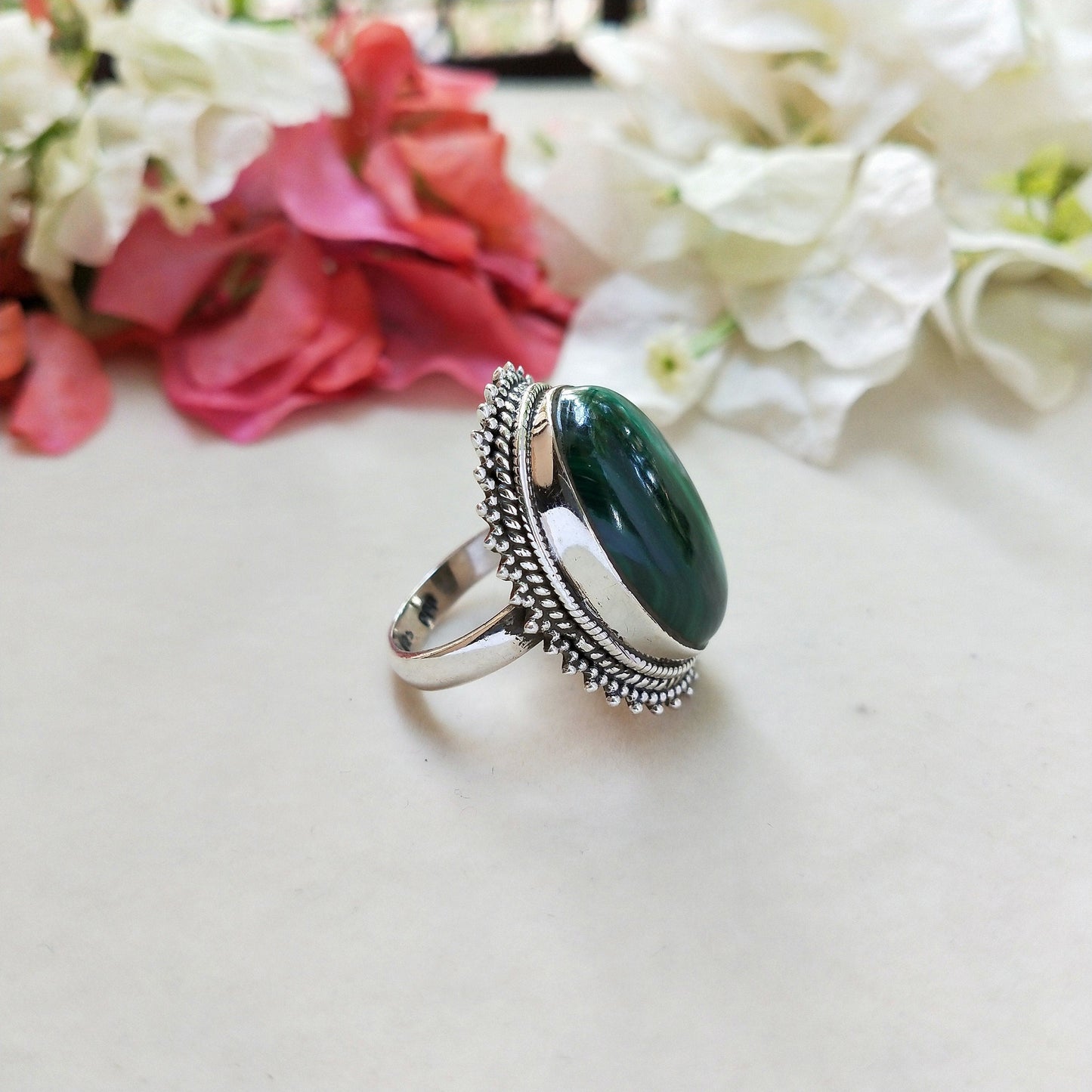 Malachite Sterling Silver Ring , 925 Silver boho ring , Malachite gemstone ring , Boho ring , Anniversary gift , Gifts for her , Gifts
