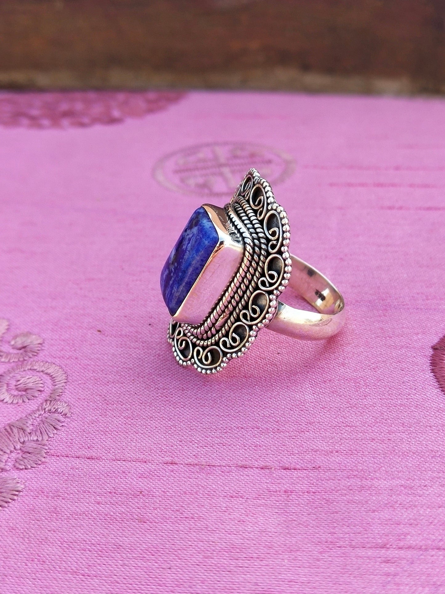 Boho Statement Ring - Lapis Lazuli Sterling Silver Ring - Hand Crafted Bohemian Ring - Bohemian Ring - Lapis Lazuli Ring - Rings - Gift for