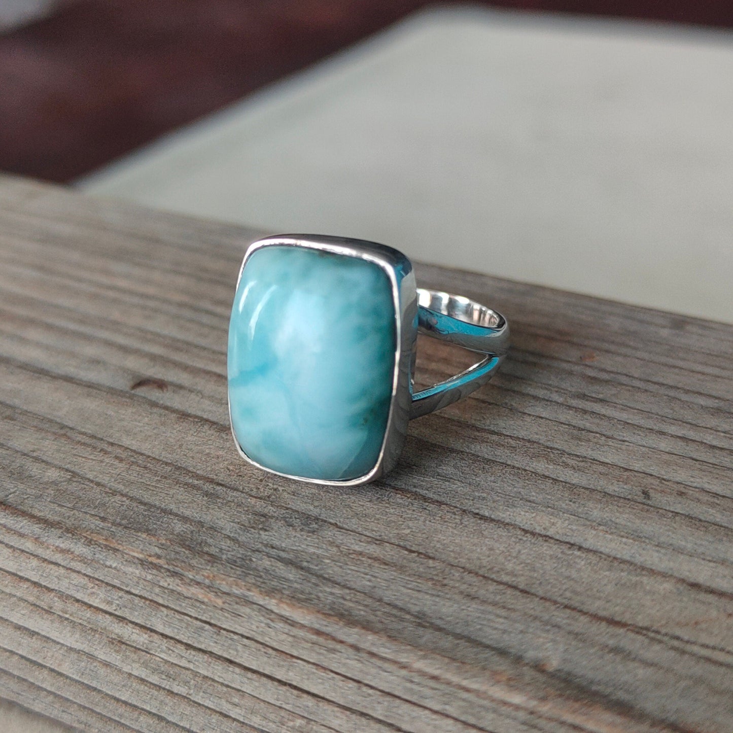 Natural Larimar top quality Stone ring - Cabochon ring - 925 sterling silver ring - larimar ring - wedding Rings - silver rings- gifts