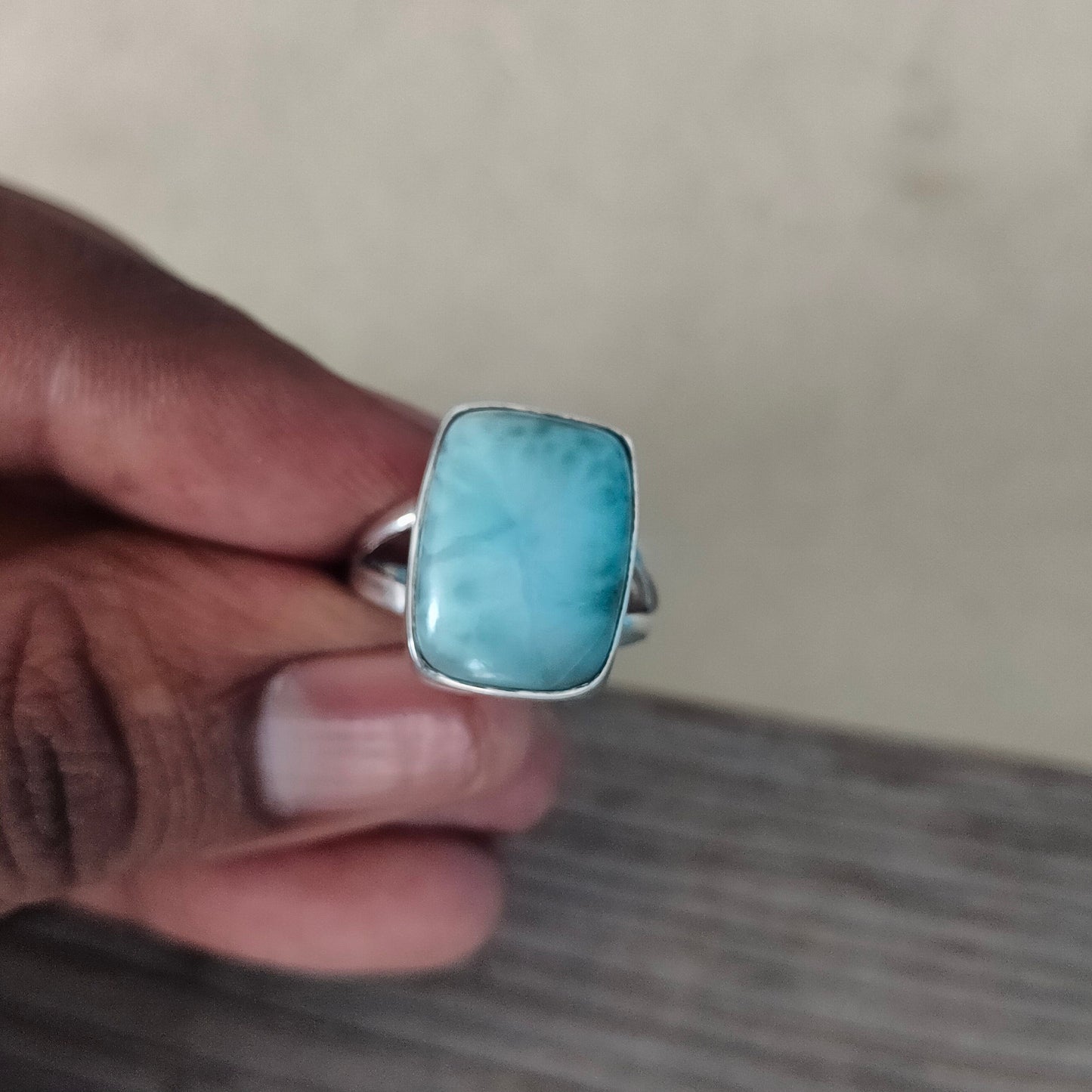 Natural Larimar top quality Stone ring - Cabochon ring - 925 sterling silver ring - larimar ring - wedding Rings - silver rings- gifts