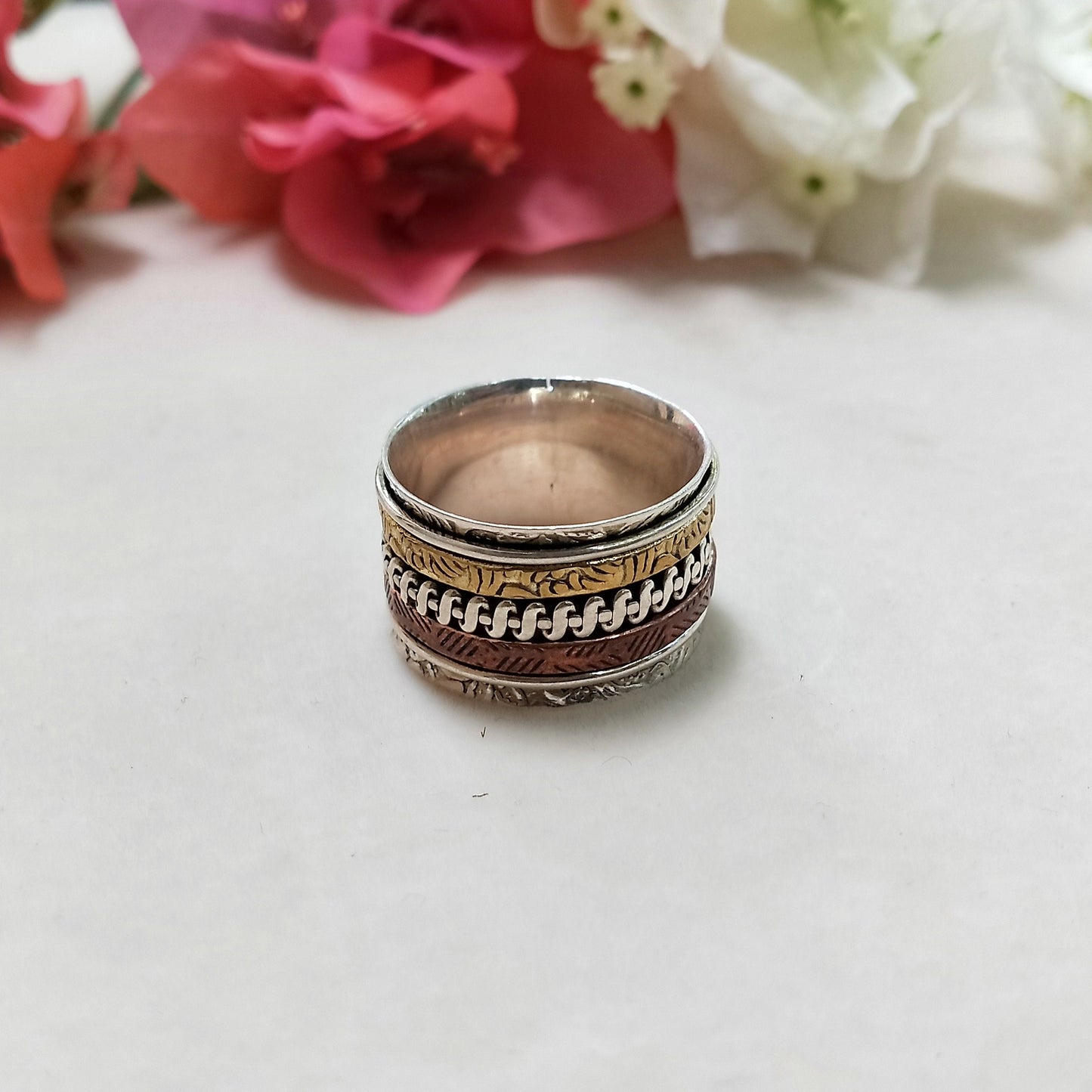 Pearl Stone Spinner Band Ring , Sterling Silver Band ring , Unique Band Silver ring ,Handmade silver Ring ,Bohemian Band ,band , silver ring