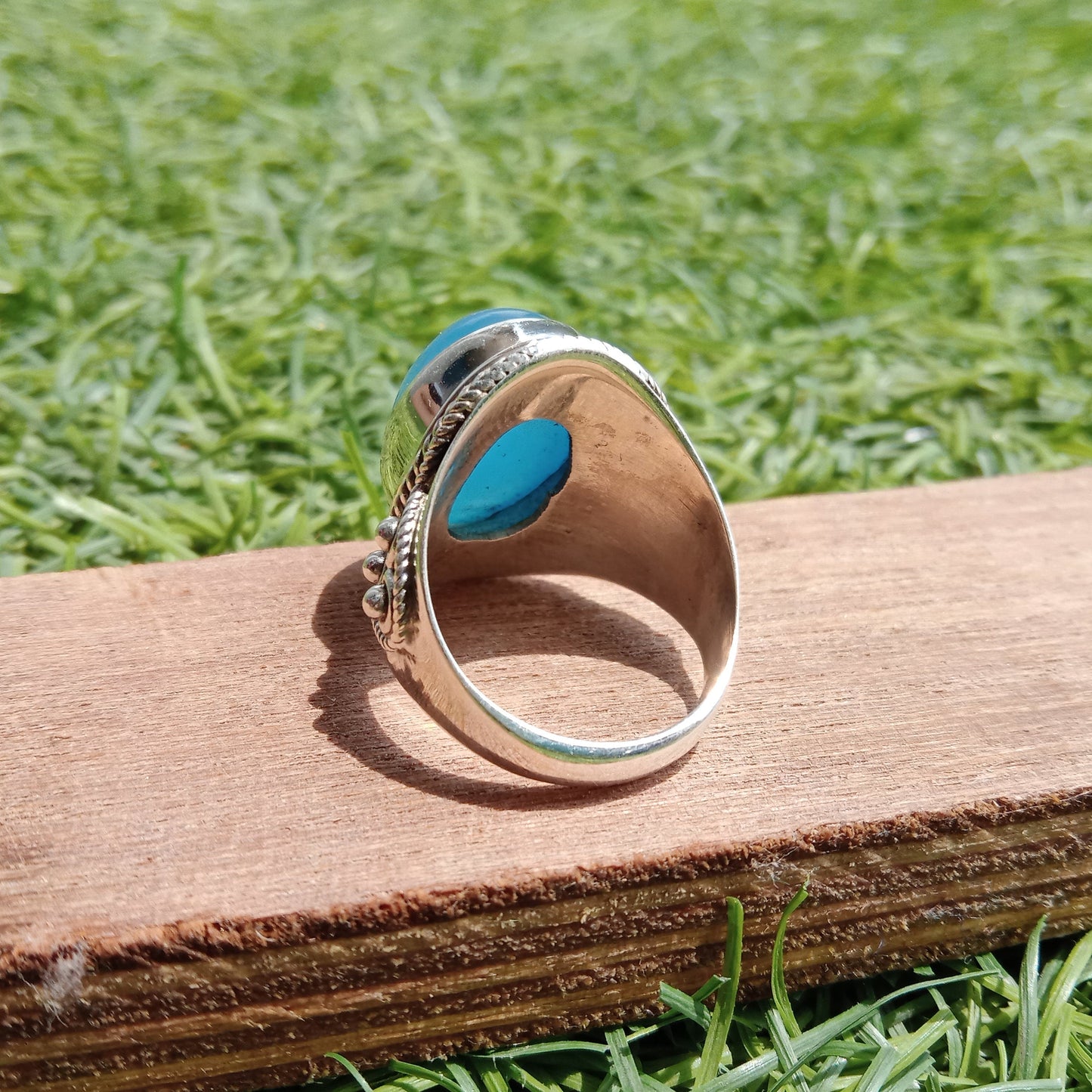 Boho Statement Ring | Aqua Blue Calci Sterling Silver Ring | Hand Crafted Bohemian Ring | Boho Ring | Aqua Blue Calci Ring | Rings for Gift