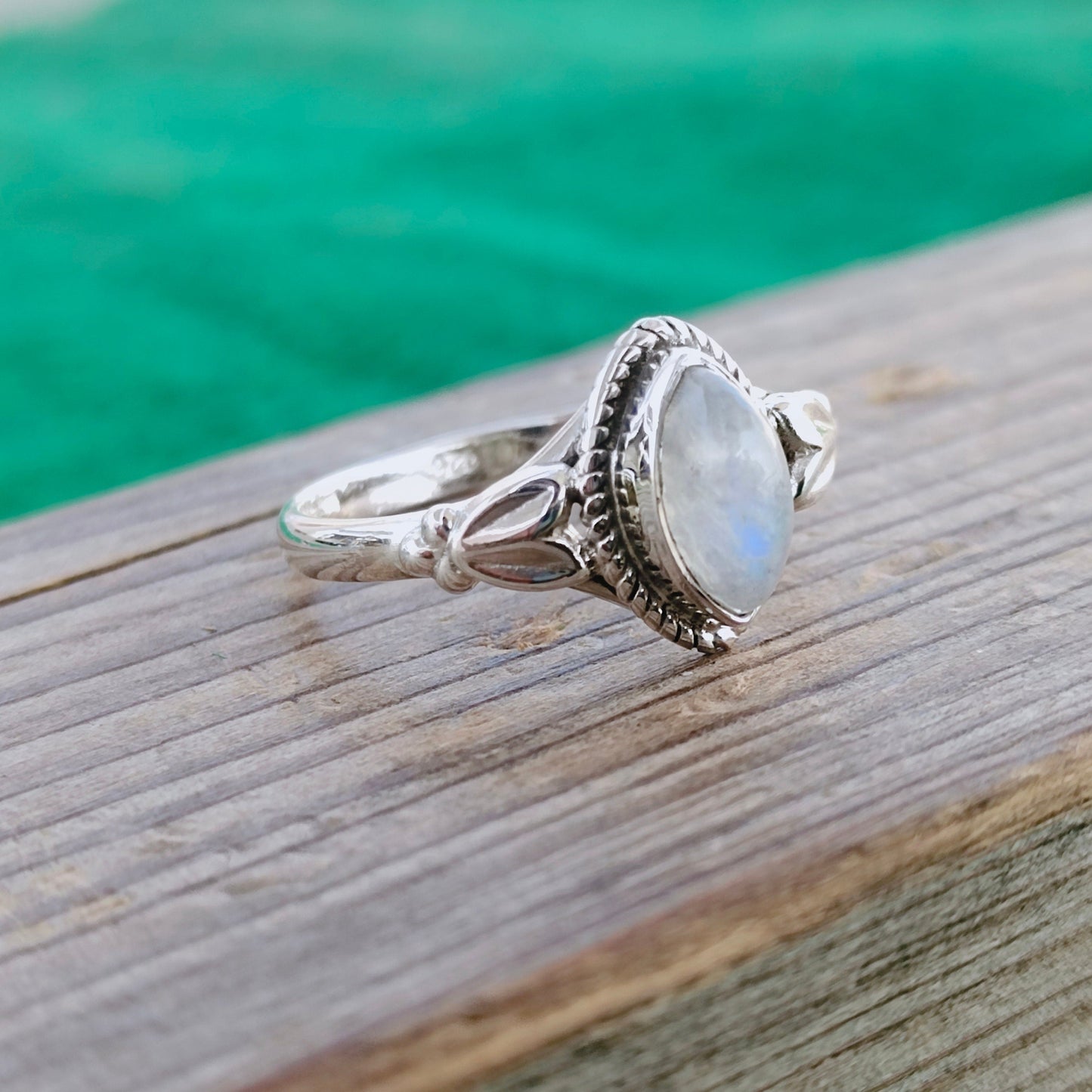 Boho Ring - Rainbow Moonstone Sterling Silver Ring - Hand Crafted Bohemian Ring-Bohemian Ring - Rainbow Moonstone - Rings -Gift for her