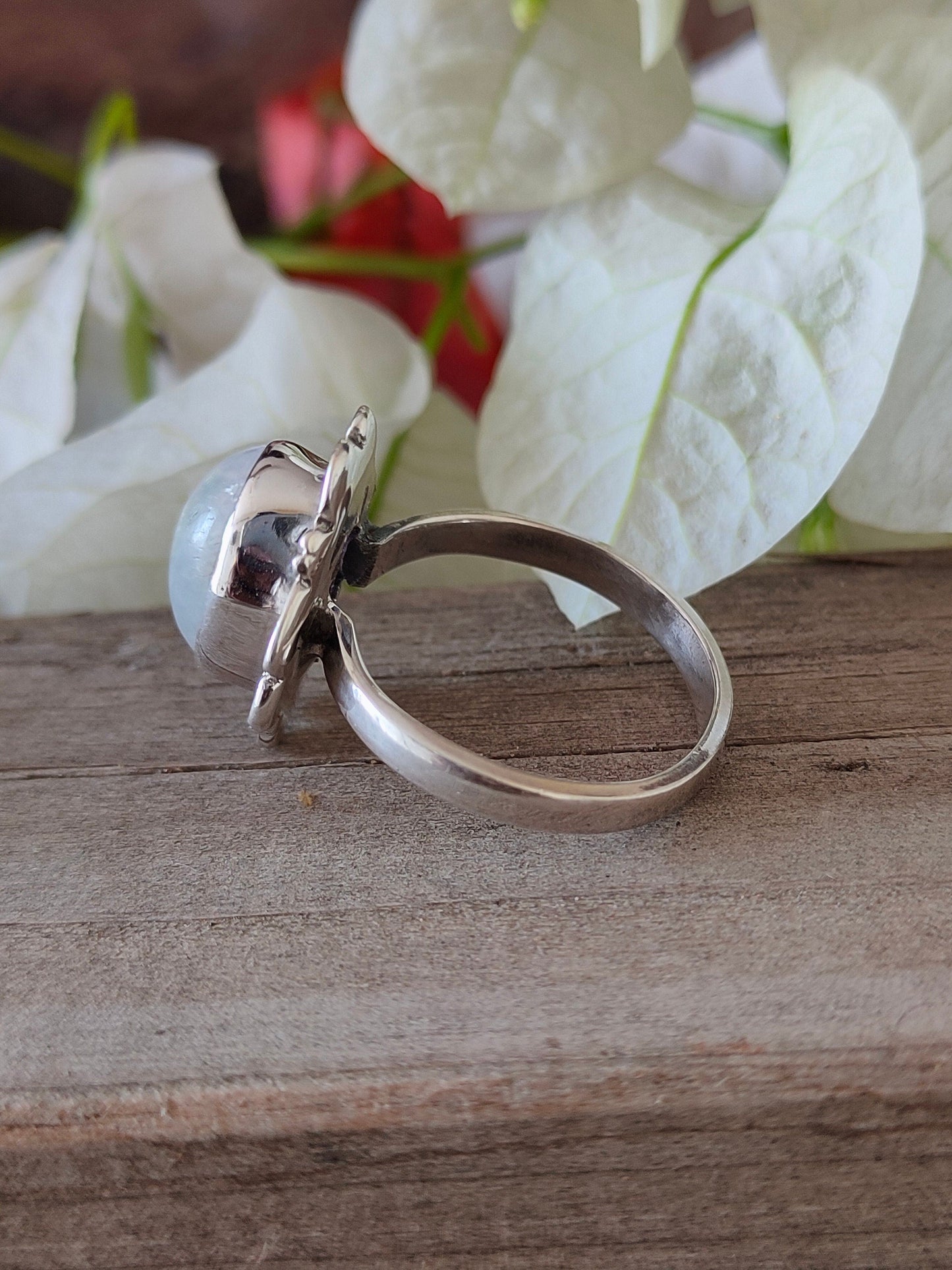 Boho Ring - Rainbow Moonstone Sterling Silver Ring - Hand Crafted Bohemian Ring-Bohemian Ring - Rainbow Moonstone - Rings -Gift for her